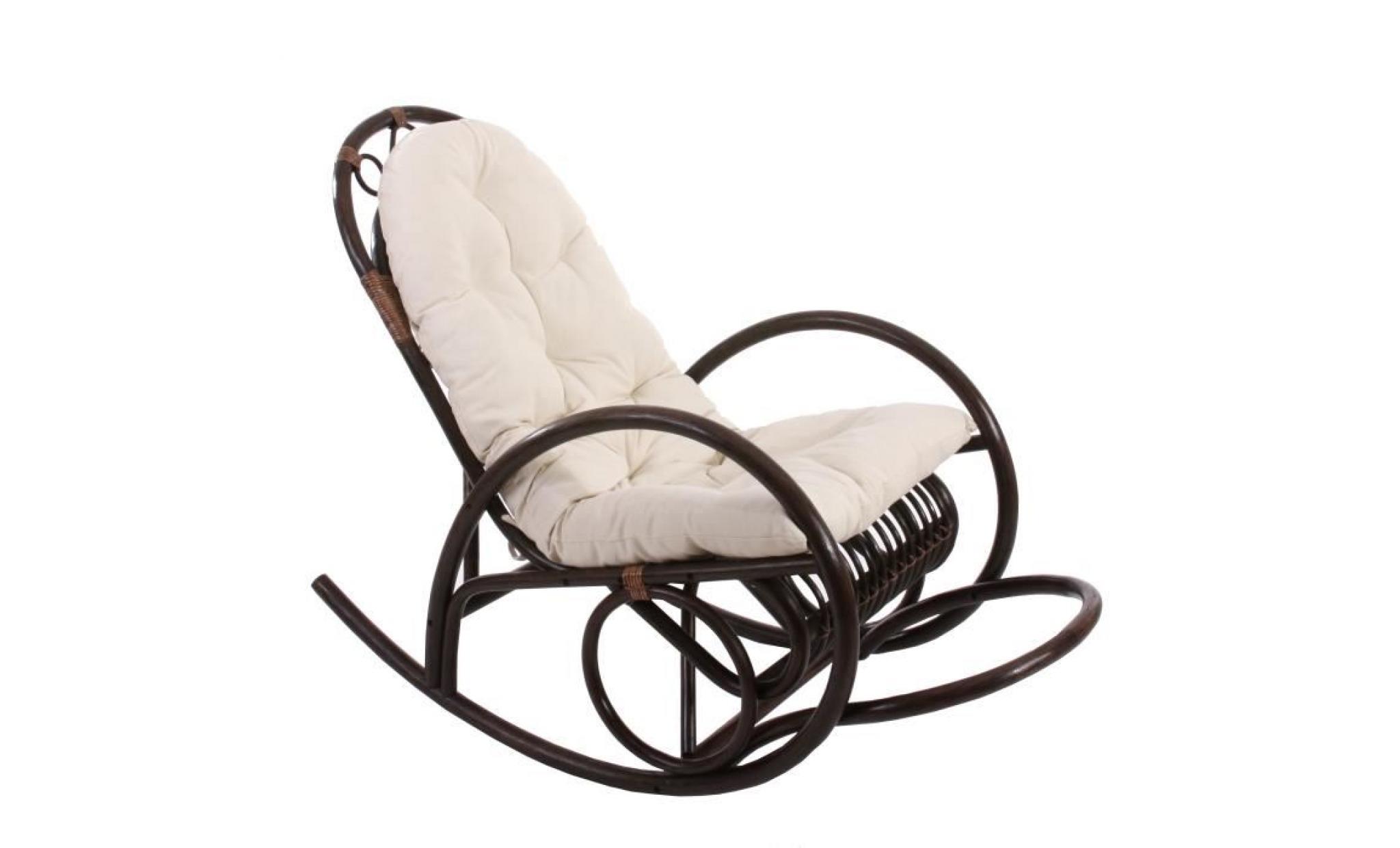 rocking chair fauteuil à bascule derby, bois marron, avec coussin.