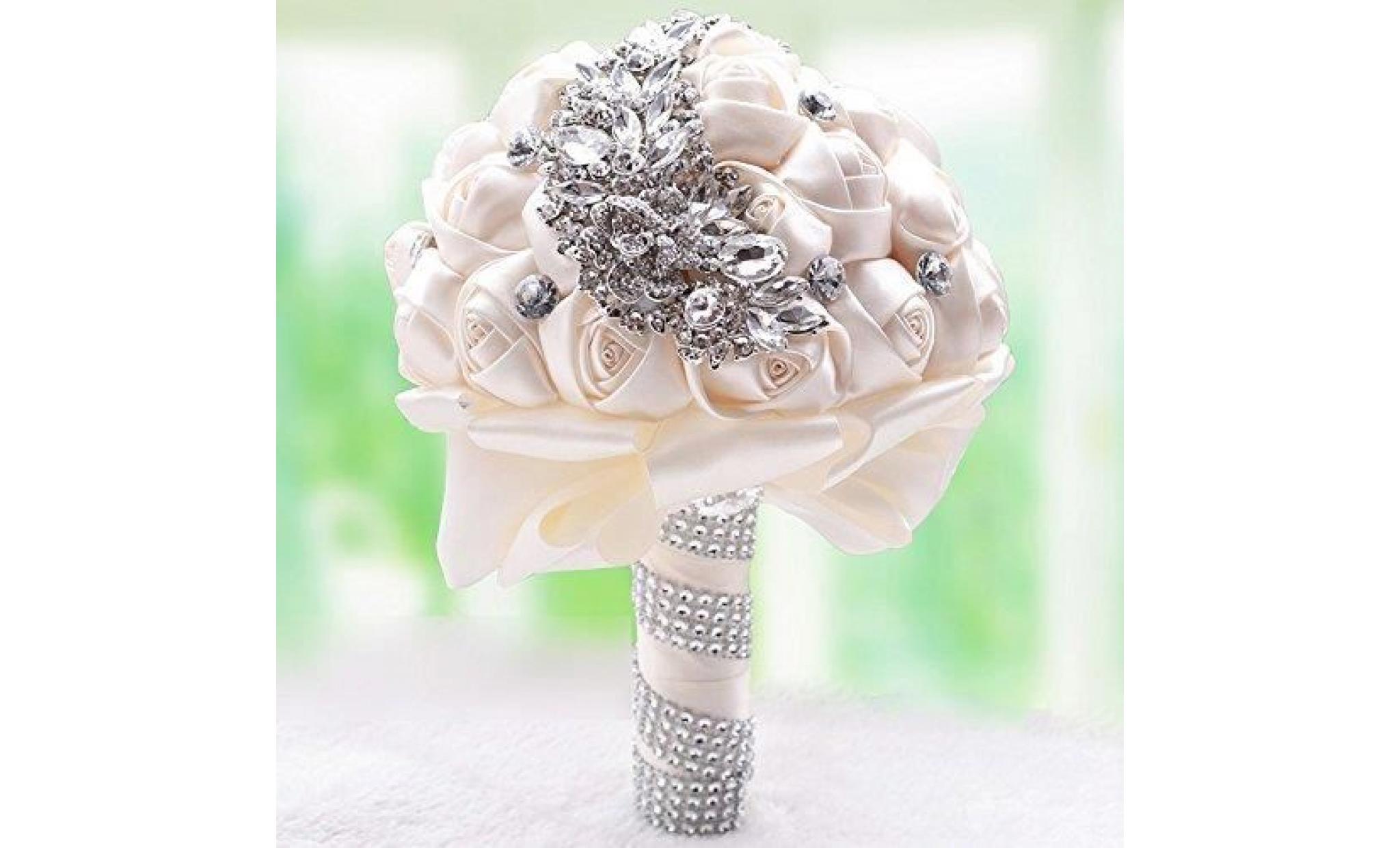 romantic wedding bride holding bouquet roses with diamond pearl ribbon valentine's day bouquet confession (d445 cream) pas cher