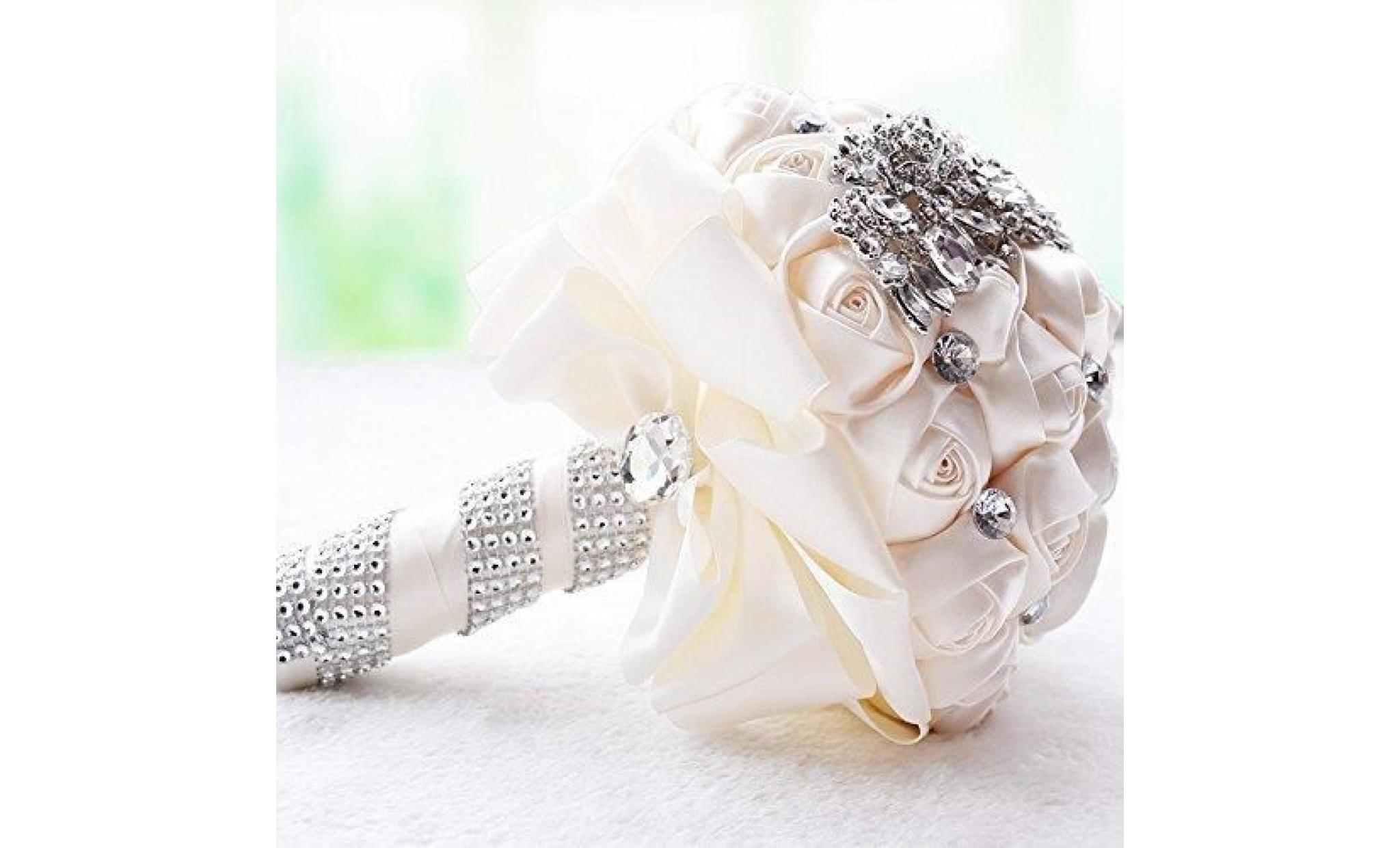 romantic wedding bride holding bouquet roses with diamond pearl ribbon valentine's day bouquet confession (d445 cream) pas cher