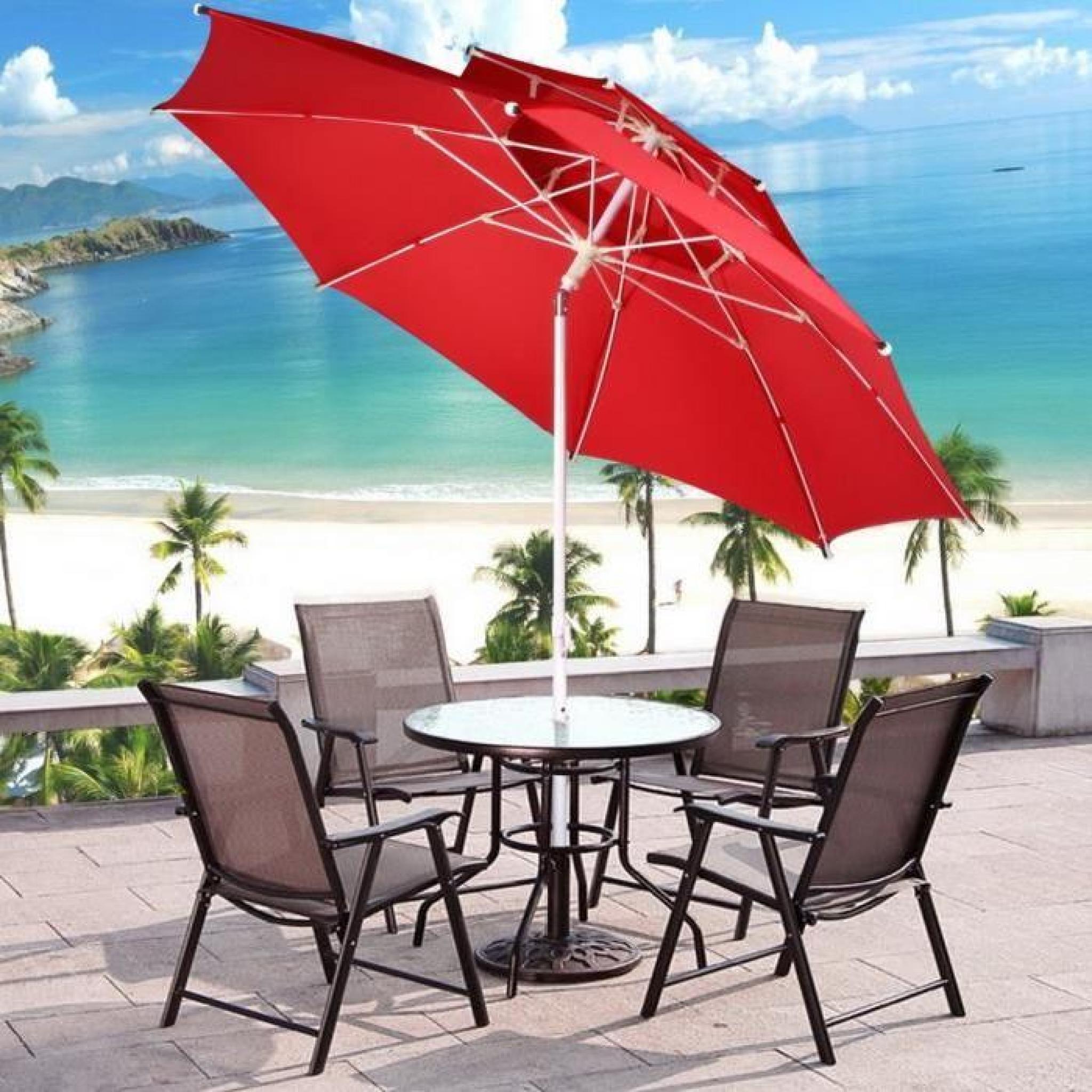 Rotation pliante 2 couches Patio parapluie extérieur plage avec Carry Bag rouge pas cher