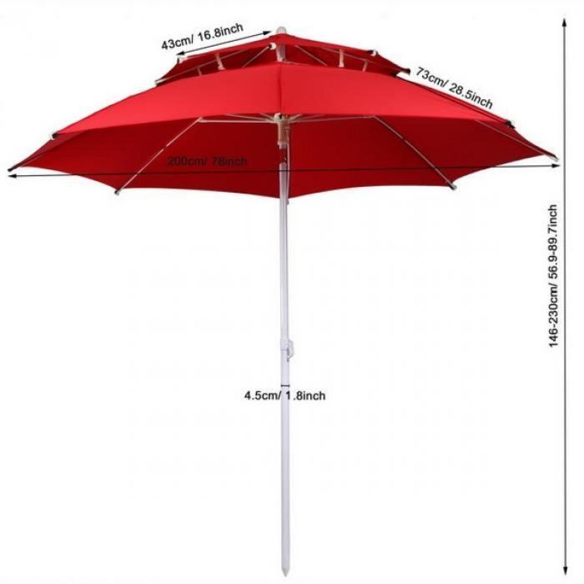 Rotation pliante 2 couches Patio parapluie extérieur plage avec Carry Bag rouge pas cher