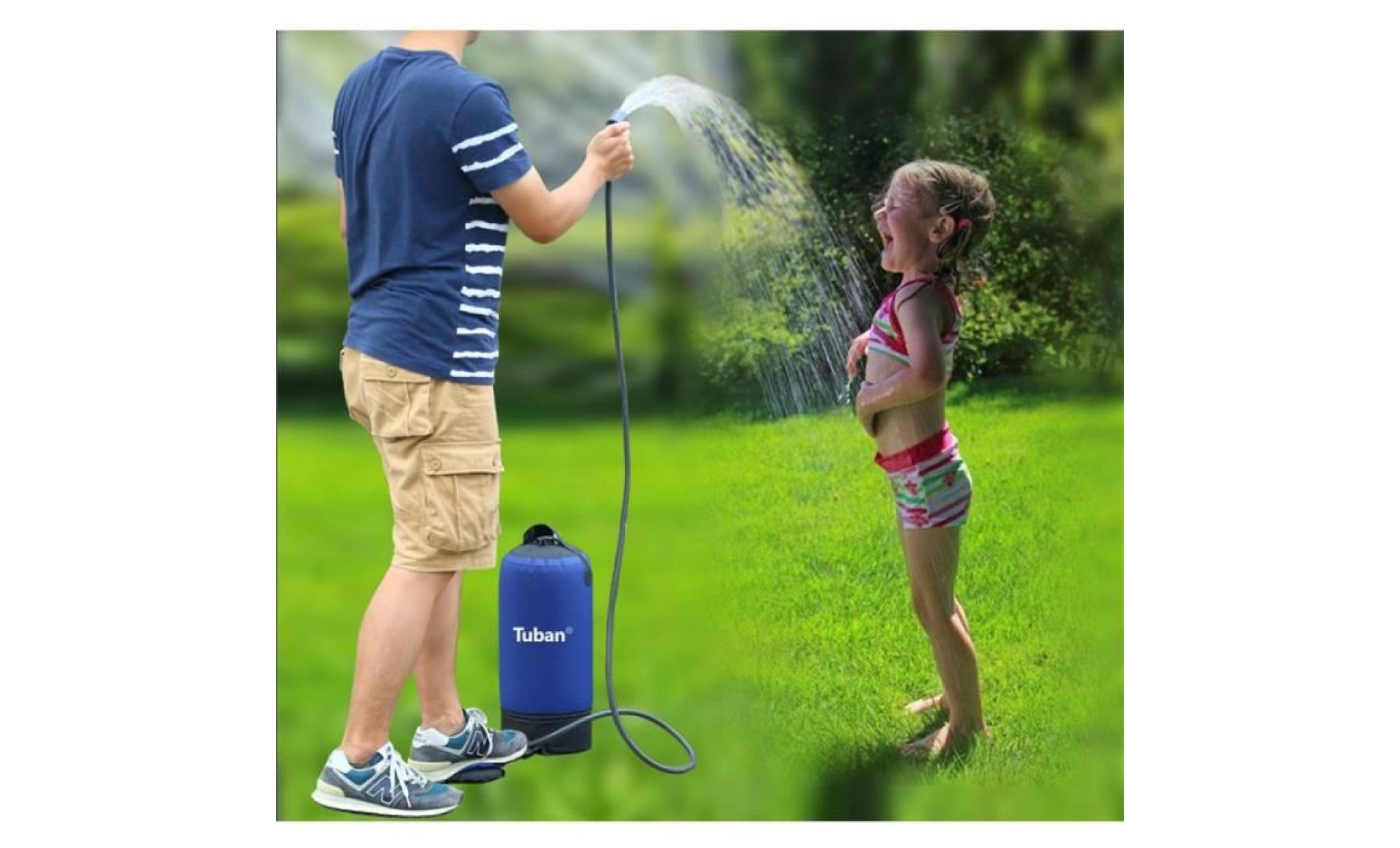 sac de douche portatif en plein air, sac de randonnée de camping de 10 litres avec pompe à pied et buse de douche à pression pas cher