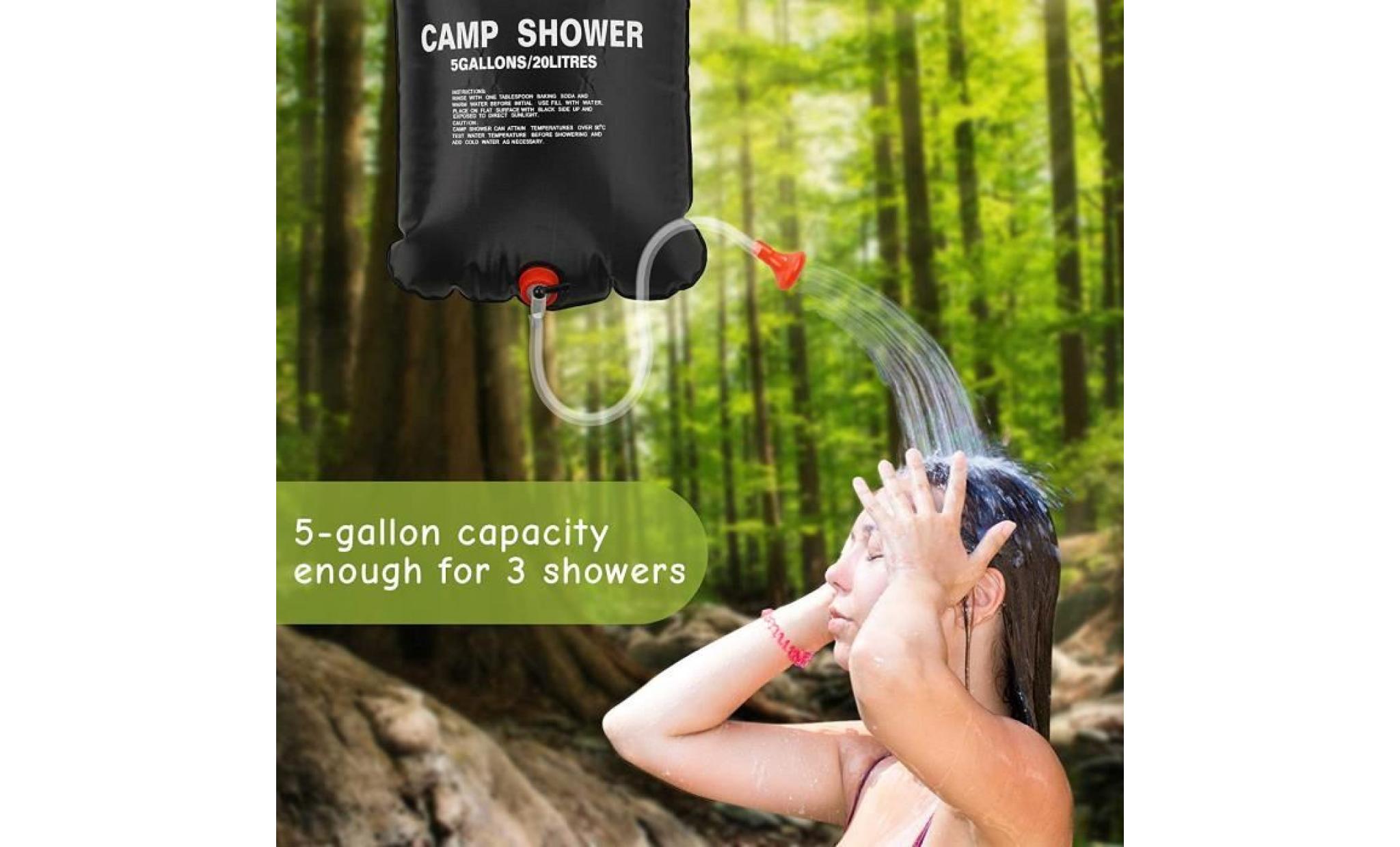 sac de douche solaire de camping jusqu'à 20 litres idéale pour randonnée et voyage   légère et compacte