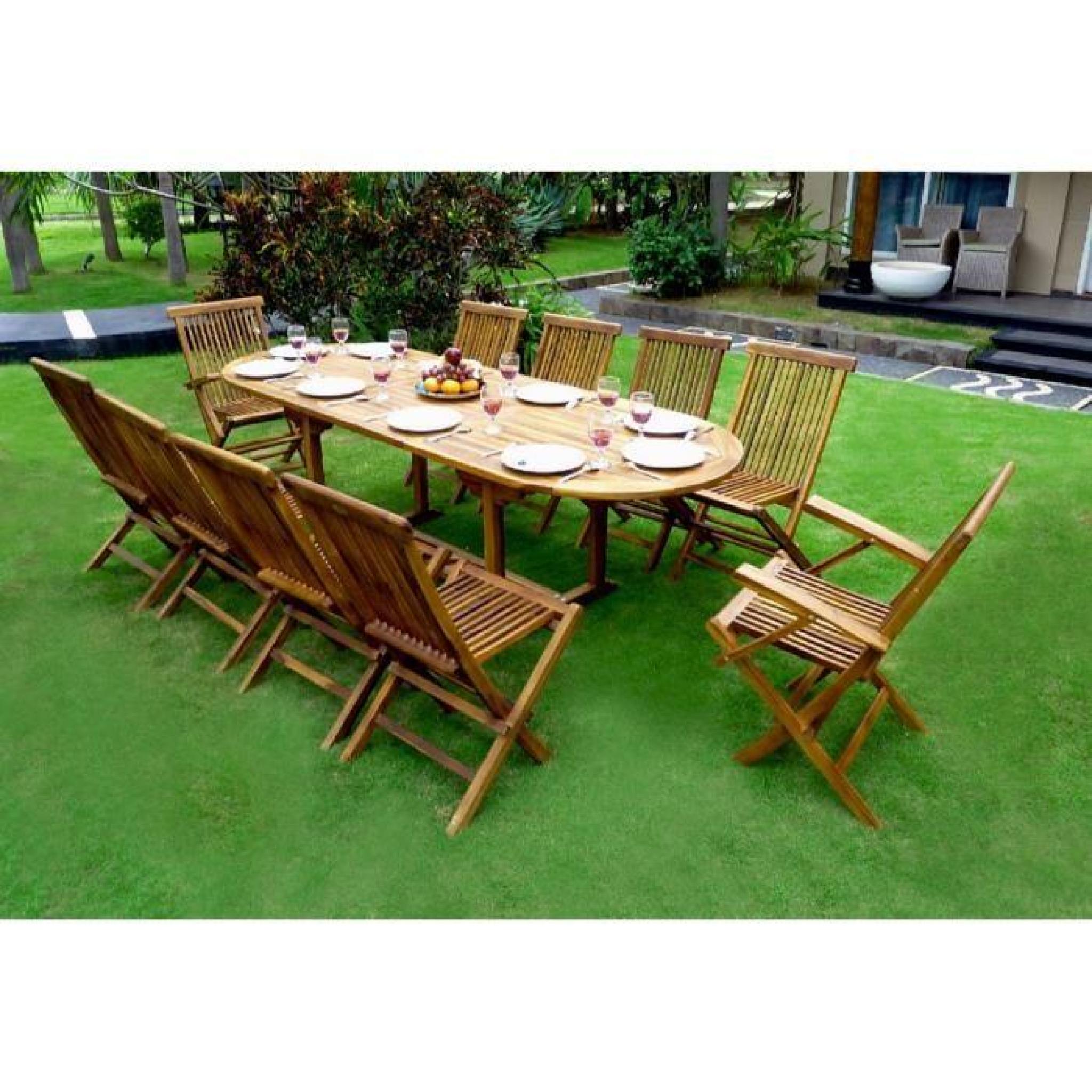 Salon de jardin en teck huilé 10 places - table 180-240 cm pas cher