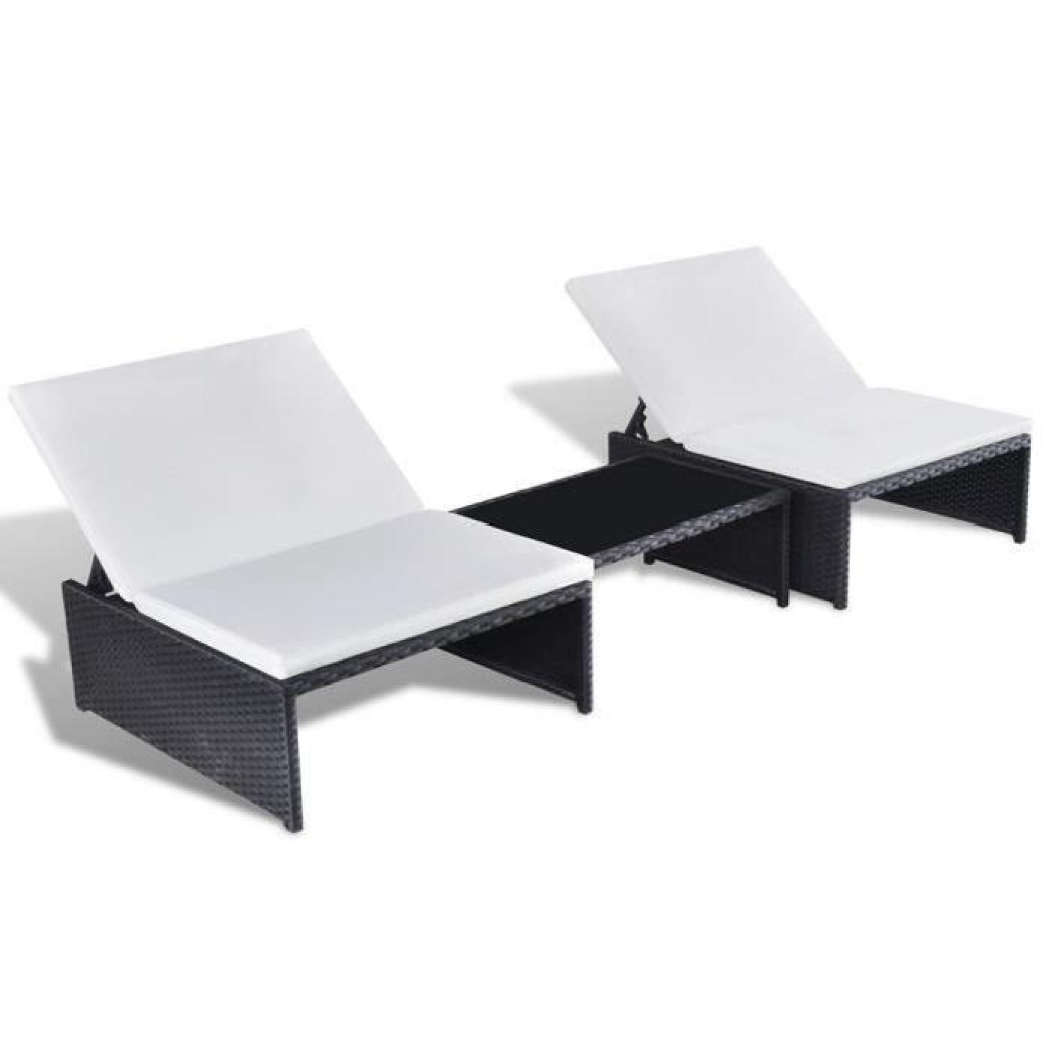 Salon de jardin 2 fauteuils en polyrotin noir avec dossiers ajustables MAJA+