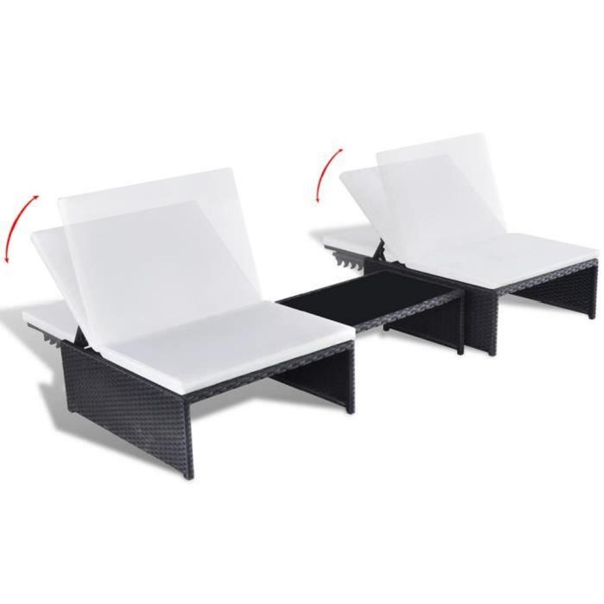 Salon de jardin 2 fauteuils en polyrotin noir avec dossiers ajustables MAJA+ pas cher