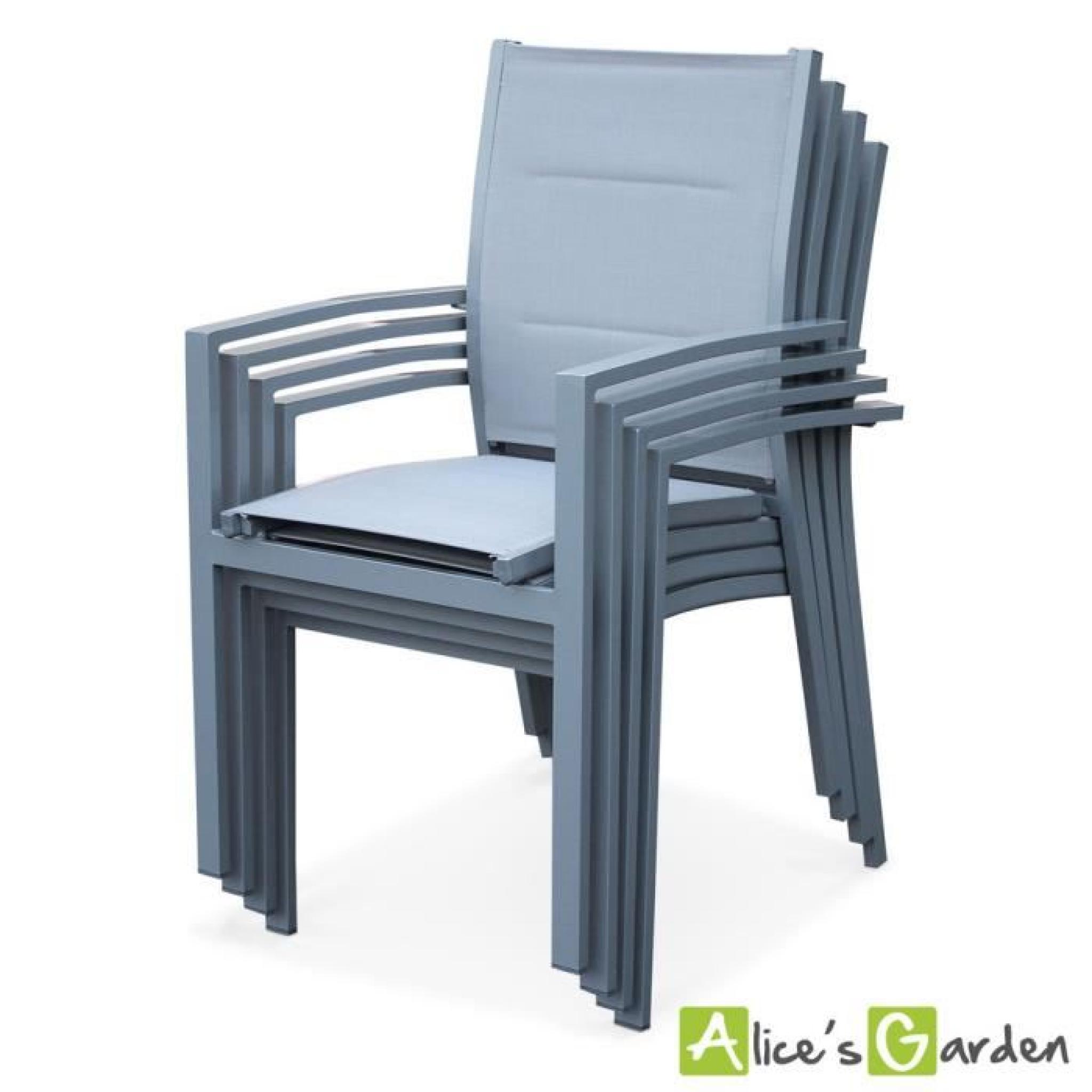 Salon de jardin 8 fauteuils table à rallonge extensible 200-300cm alu textilène gris clair pas cher