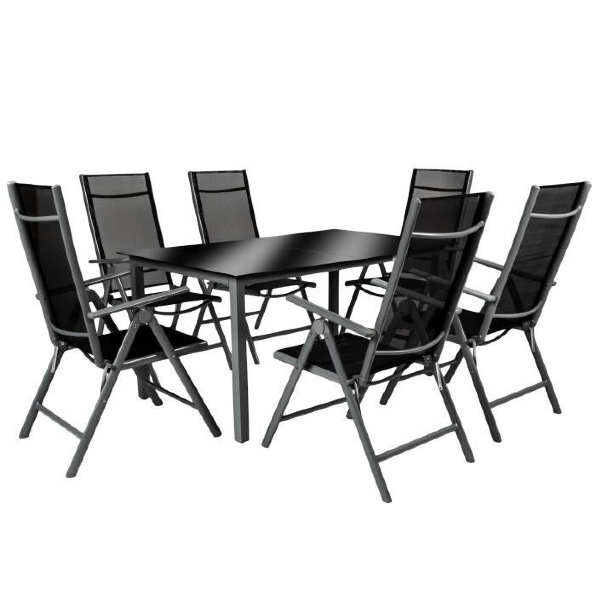 Salon de Jardin avec 6 Chaises Pliantes et 1 Table en Verre et en Aluminium Gris Noir 1 TECTAKE pas cher