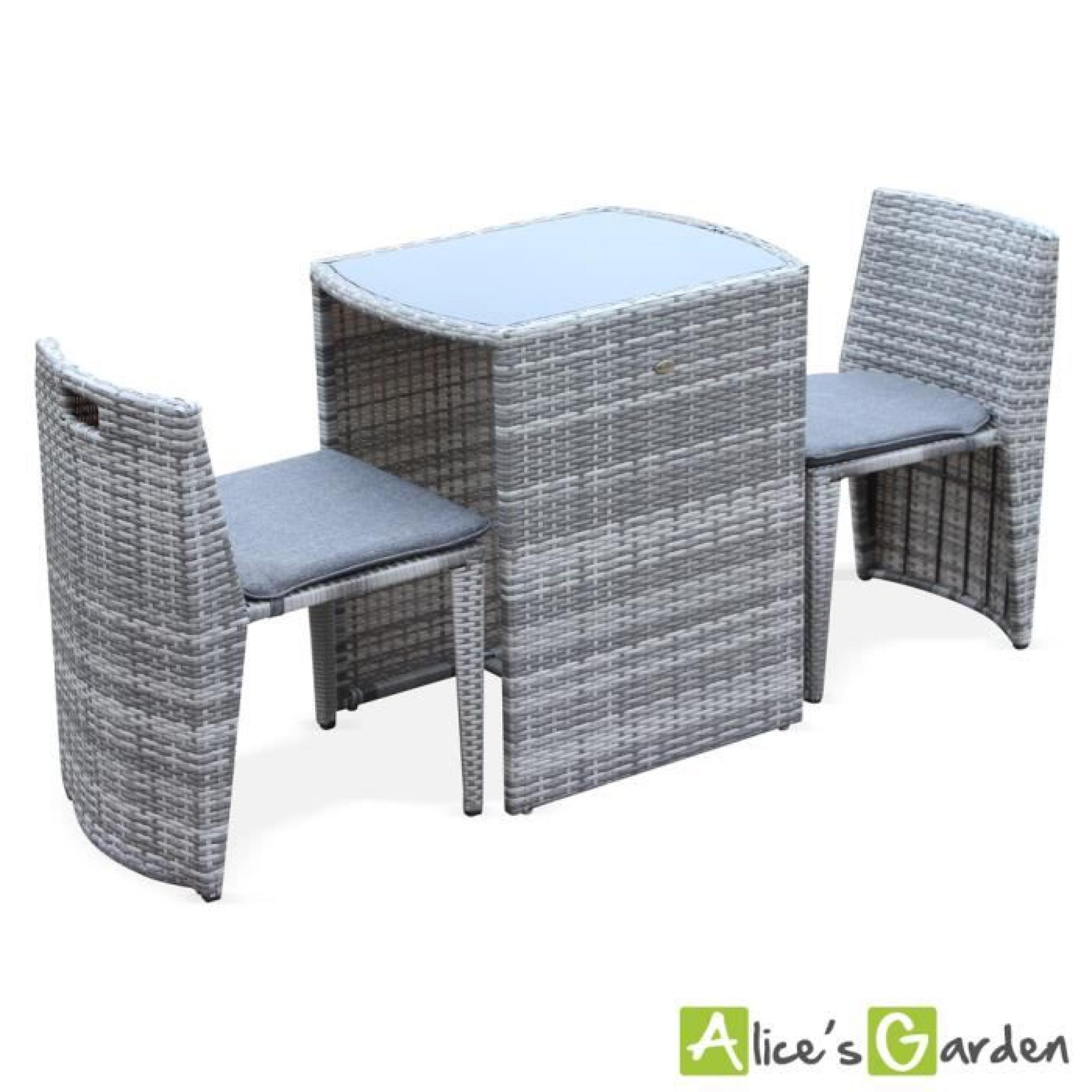 Salon de jardin en résine tressée nuances de gris, 8 fauteuils, table 200cm, structure en aluminium, coussins gris chiné pas cher