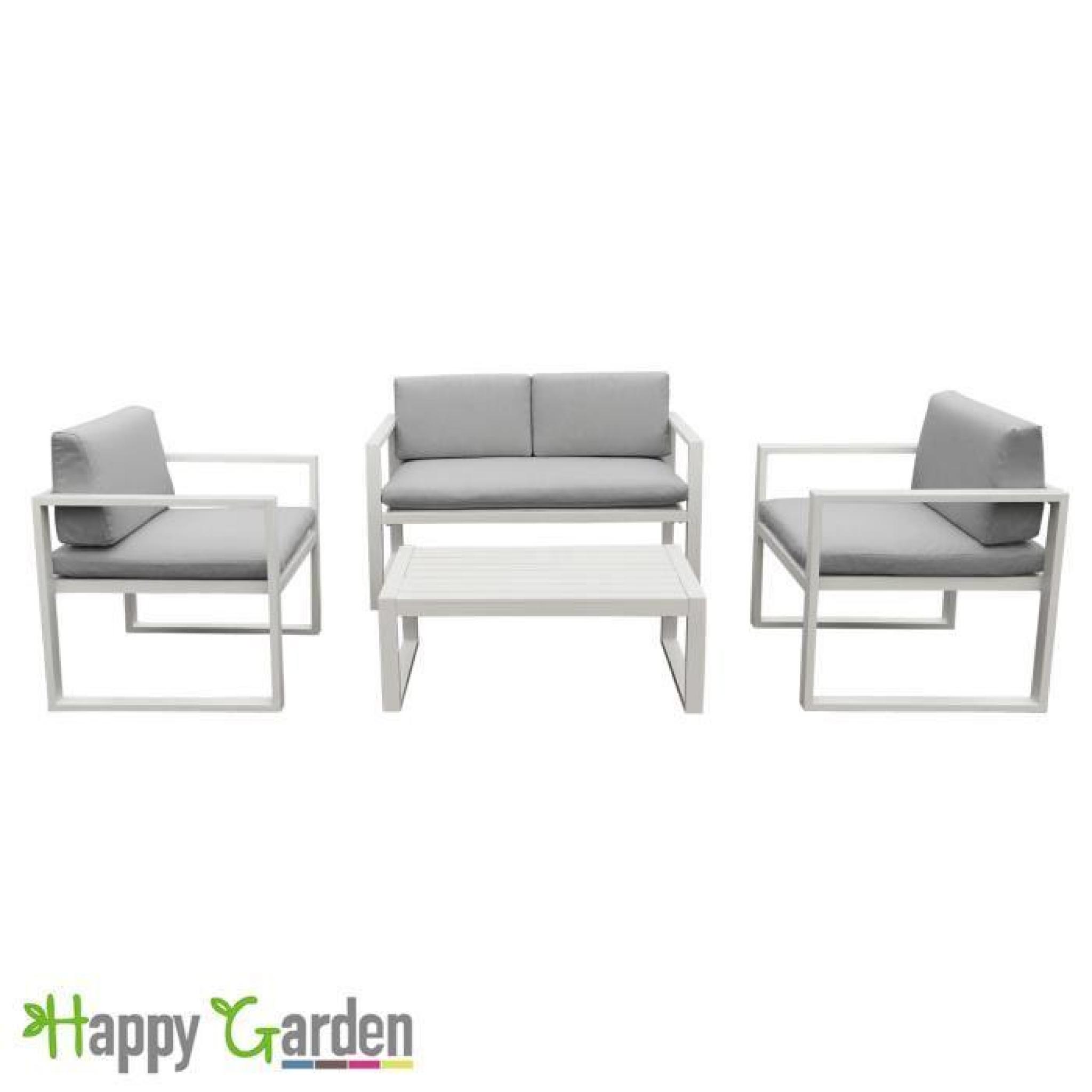 Salon de jardin IBIZA en tissu gris clair 4 places - aluminium blanc