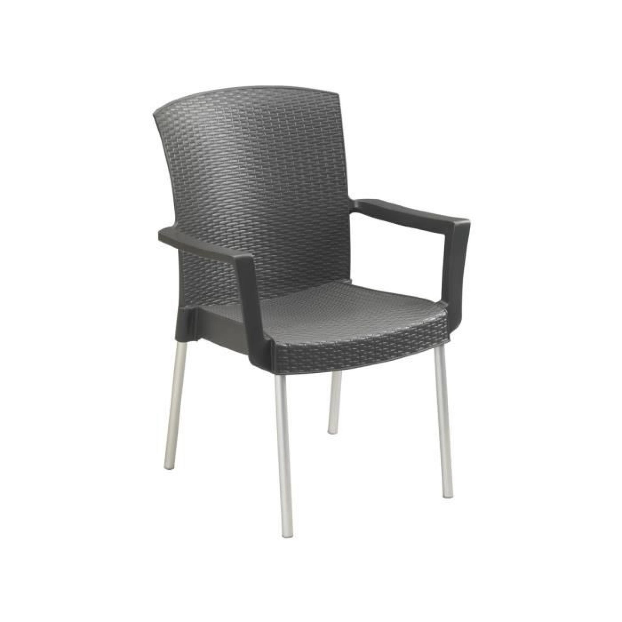 Salon de jardin Ineo - 1 table rectangulaire + 8 fauteuils anthracite pas cher