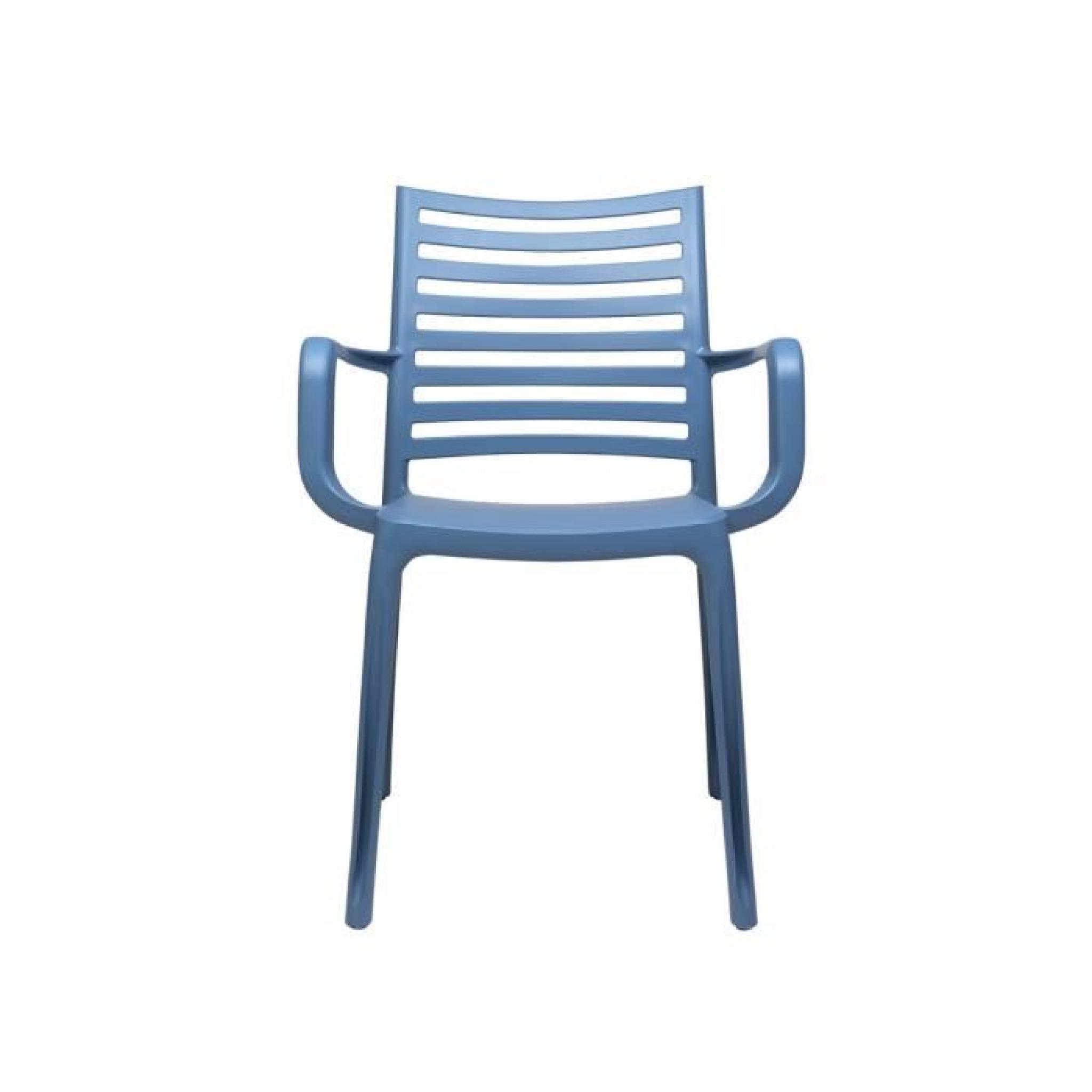 Salon de jardin Sunday - 1 table + 4 fauteuils blancs + 4 fauteuils bleus pas cher