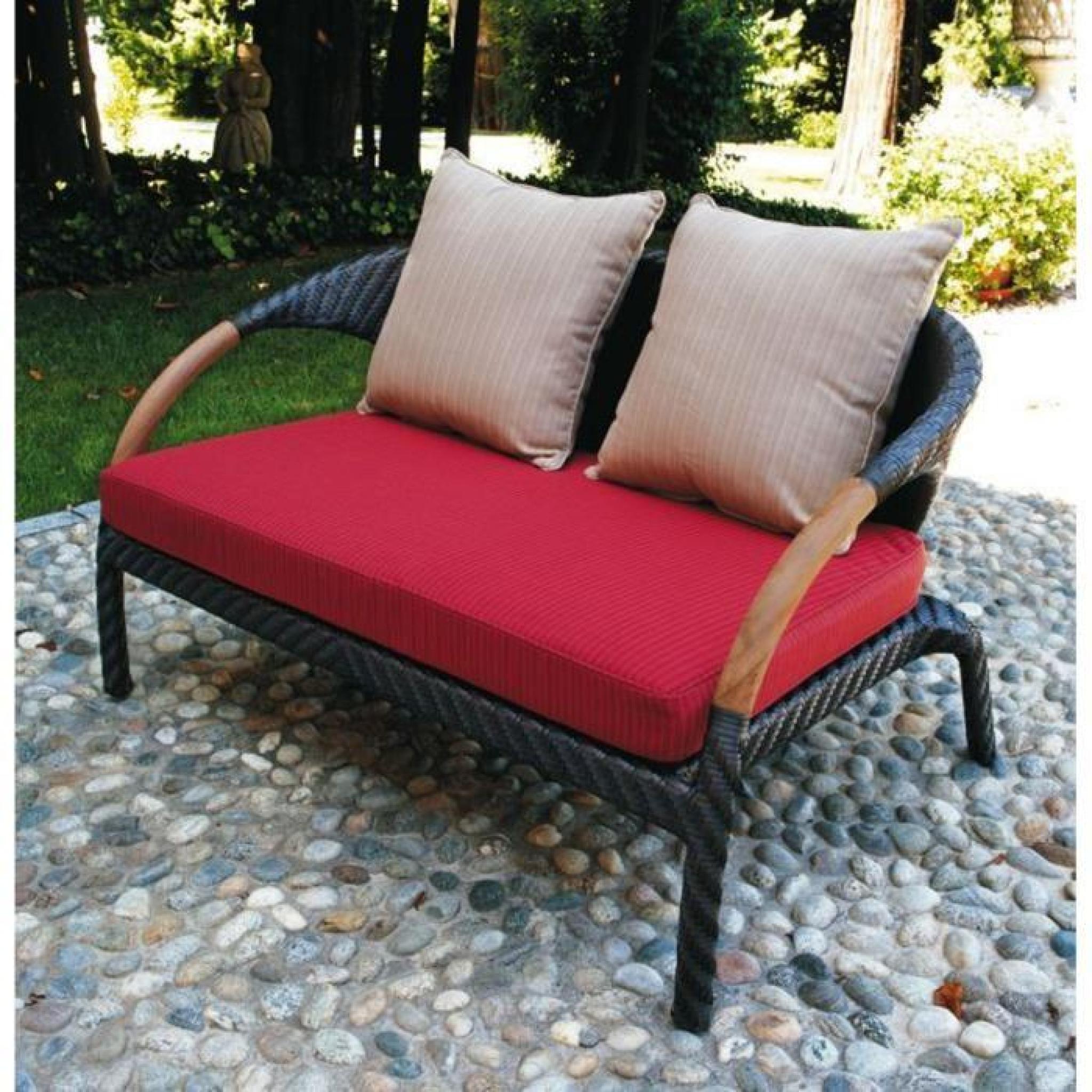 Salon jardin de canapé + 2 fauteuils + 1 table coloris Rouge-Noir-beige pas cher