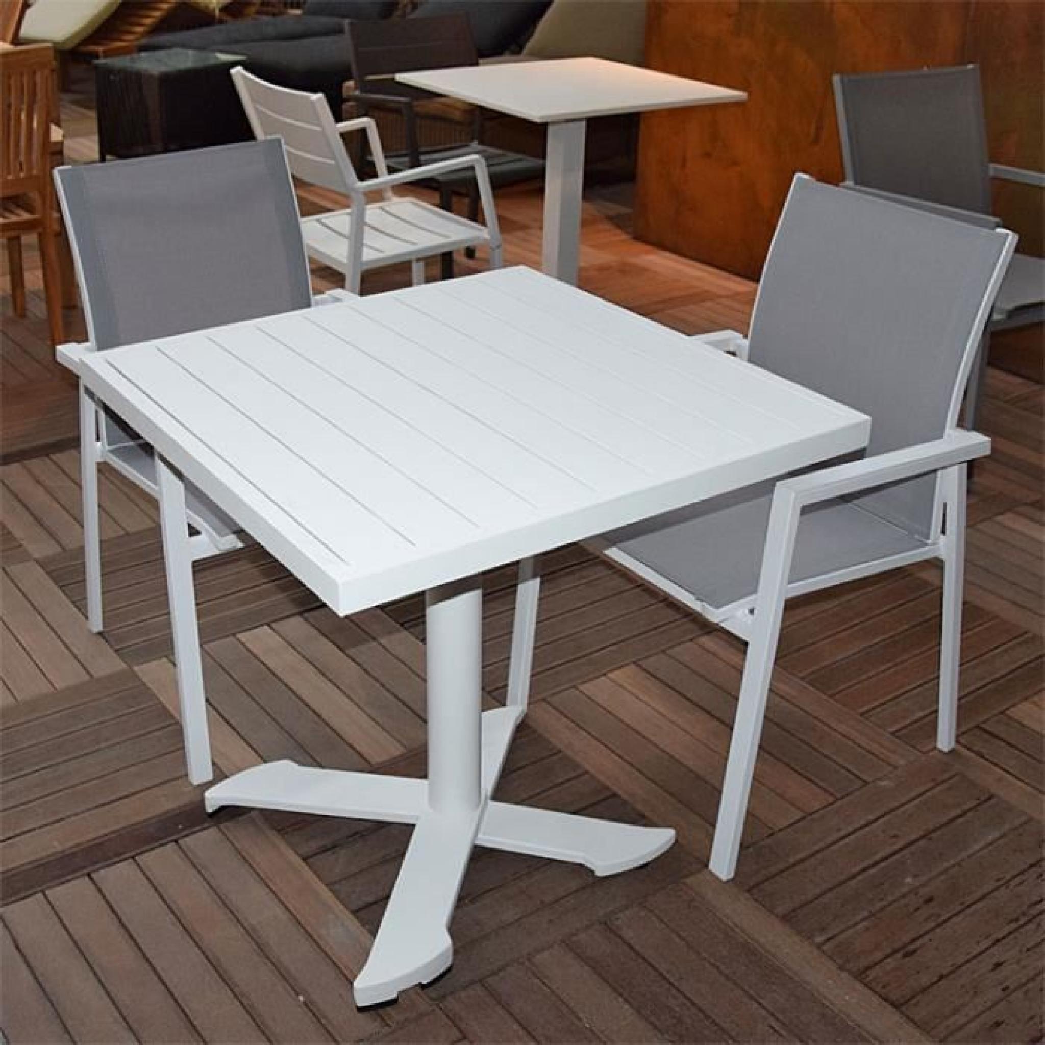 Salon Opéra table pliante alu blanc + 2 fauteuils textilène gris Blanc