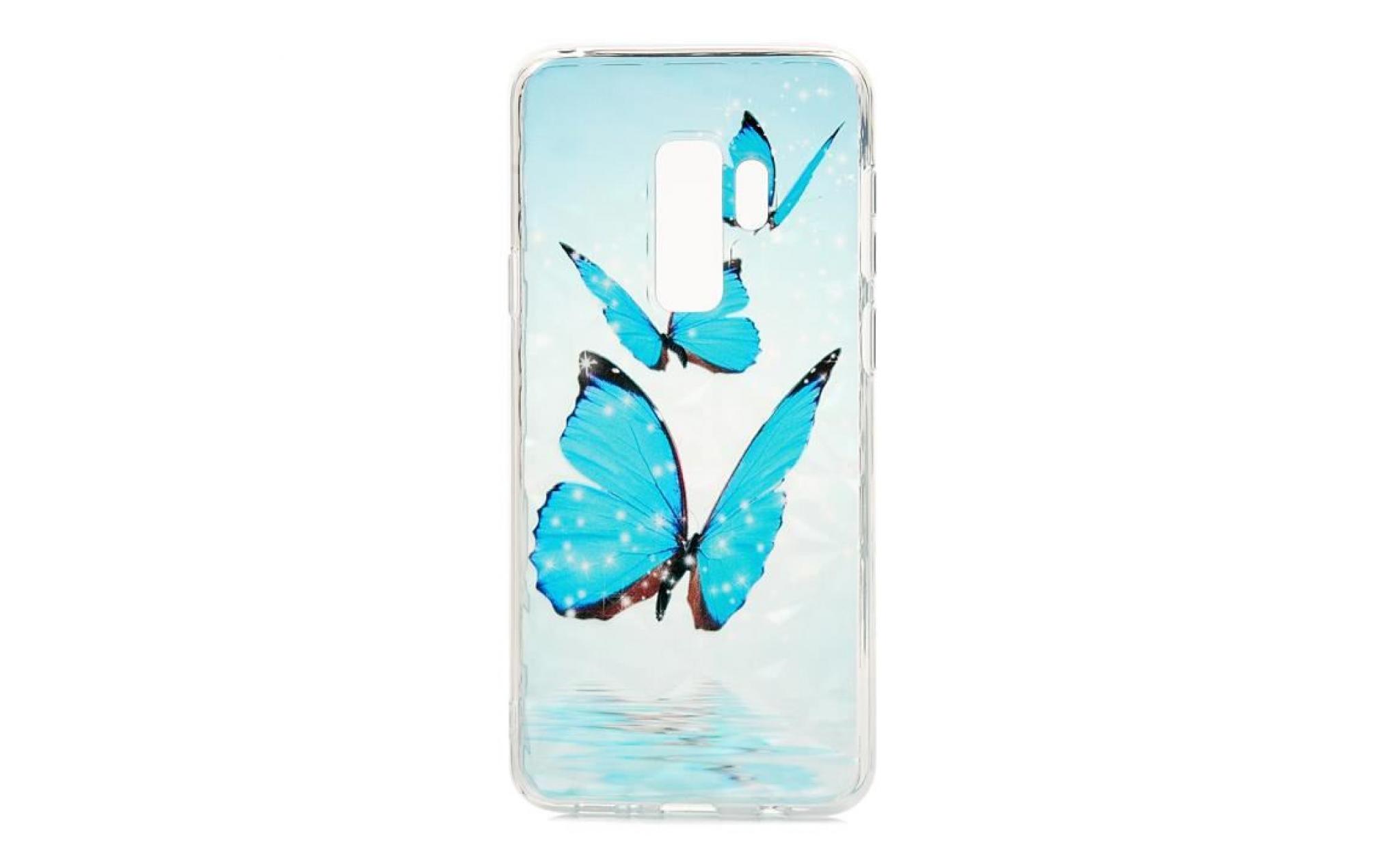 samsung s9+ coque water cube peint tpu shell butterfly girl + carillon de vent de cauchemar + papillon bleu pas cher