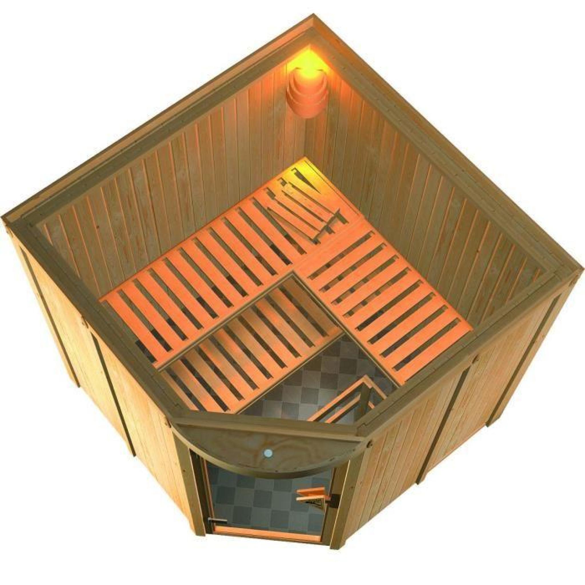 Sauna Traditionnel Aukura 68 mm avec Couronne arrondie 210 x 210 x 205 cm KARIBU pas cher
