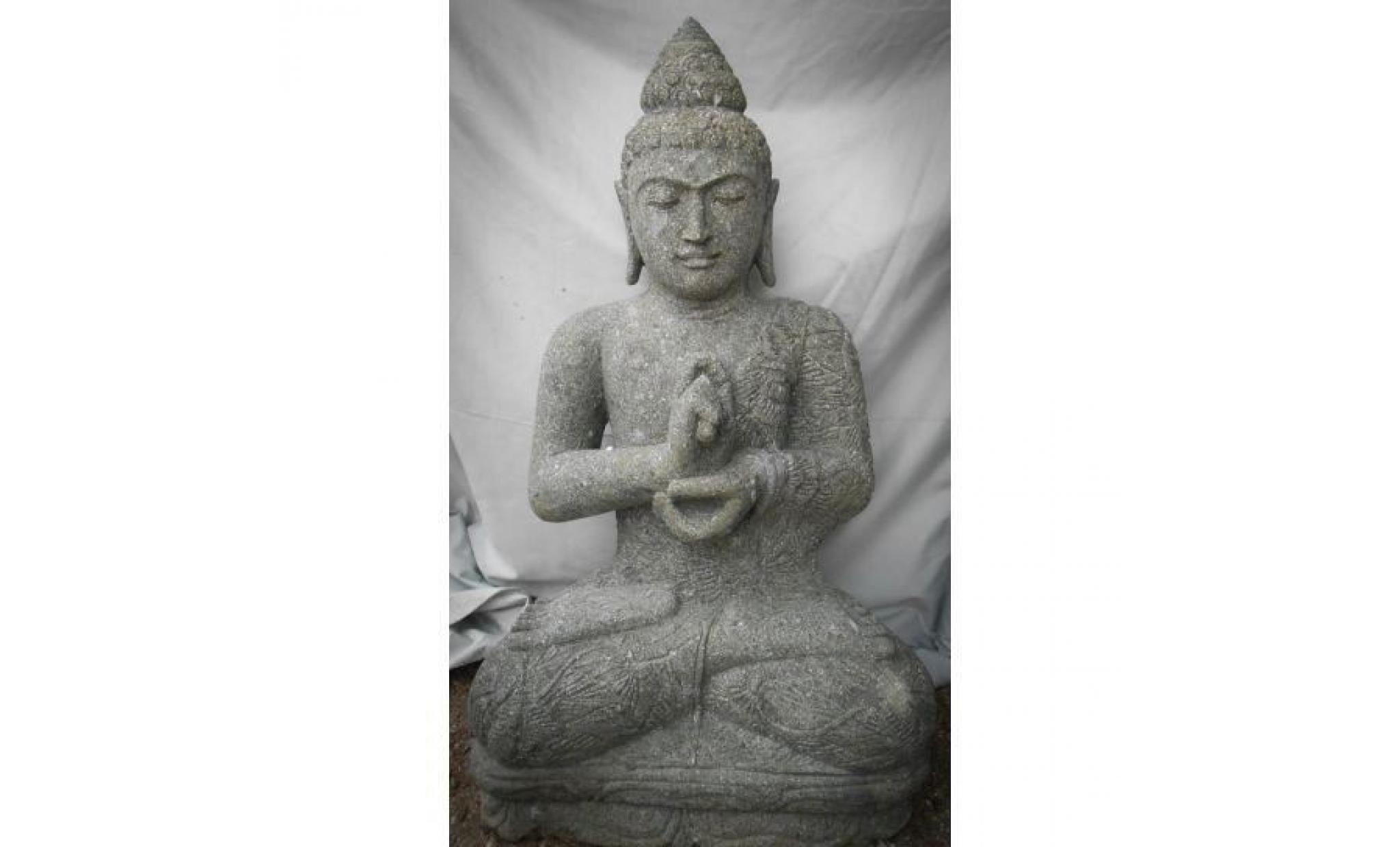 Sculpture de Bouddha assis en pierre volcanique position Chakra zen 80cm