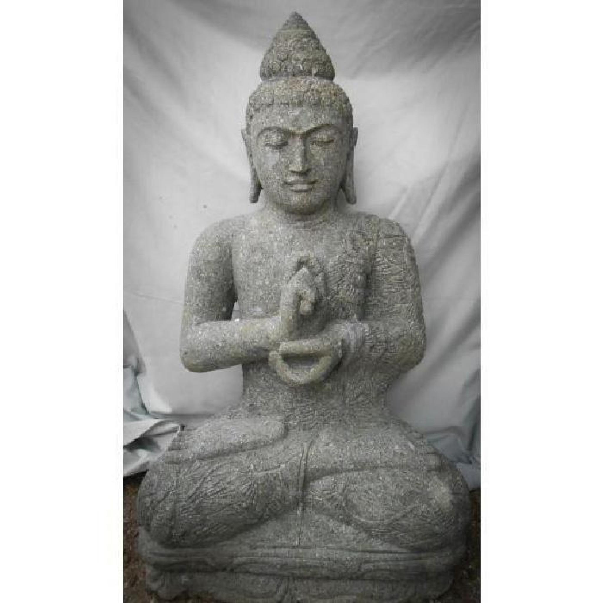 Sculpture de Bouddha assis en pierre volcanique position Chakra zen 80cm pas cher
