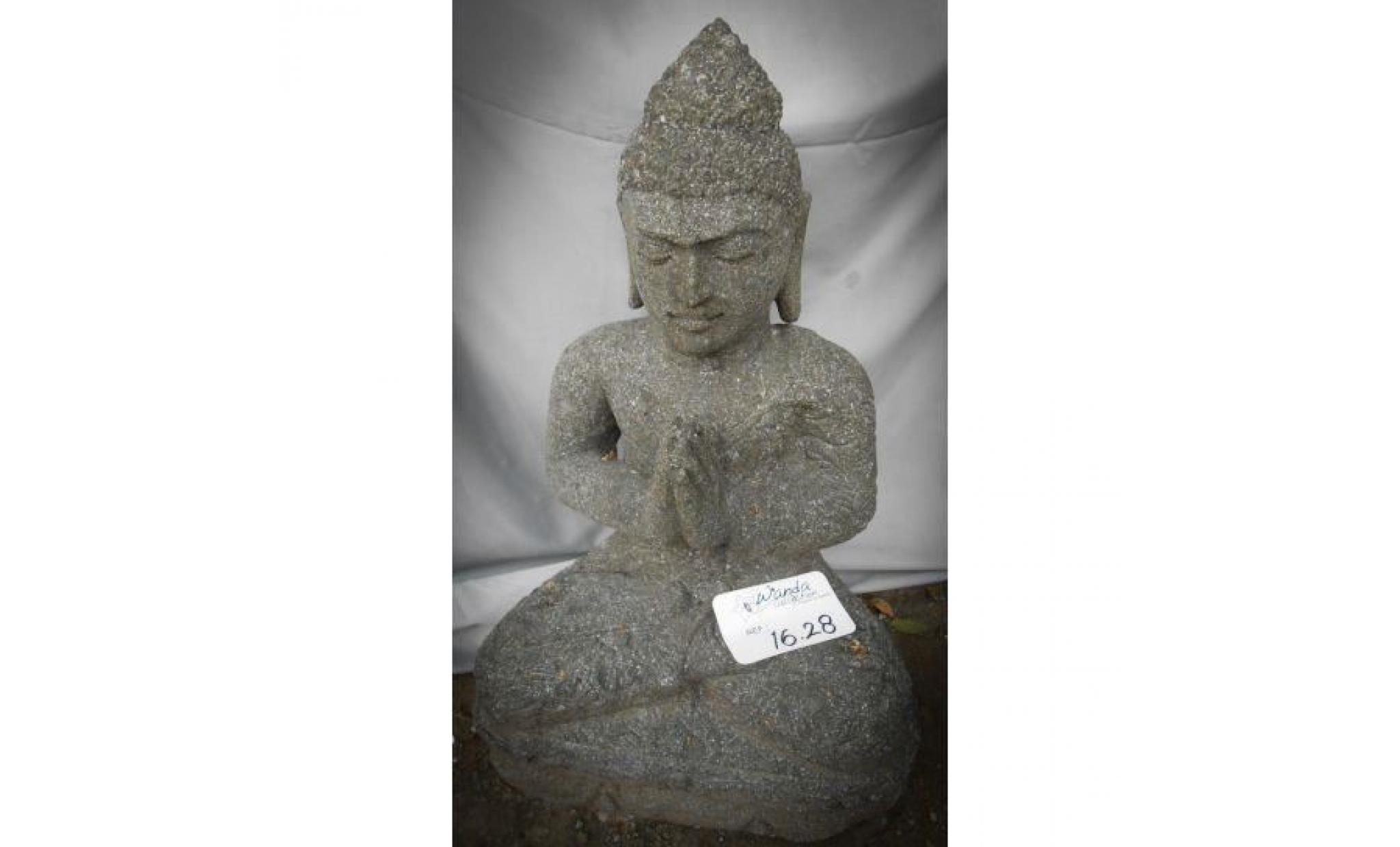 sculpture en pierre volcanique bouddha assis position prière 50 cm