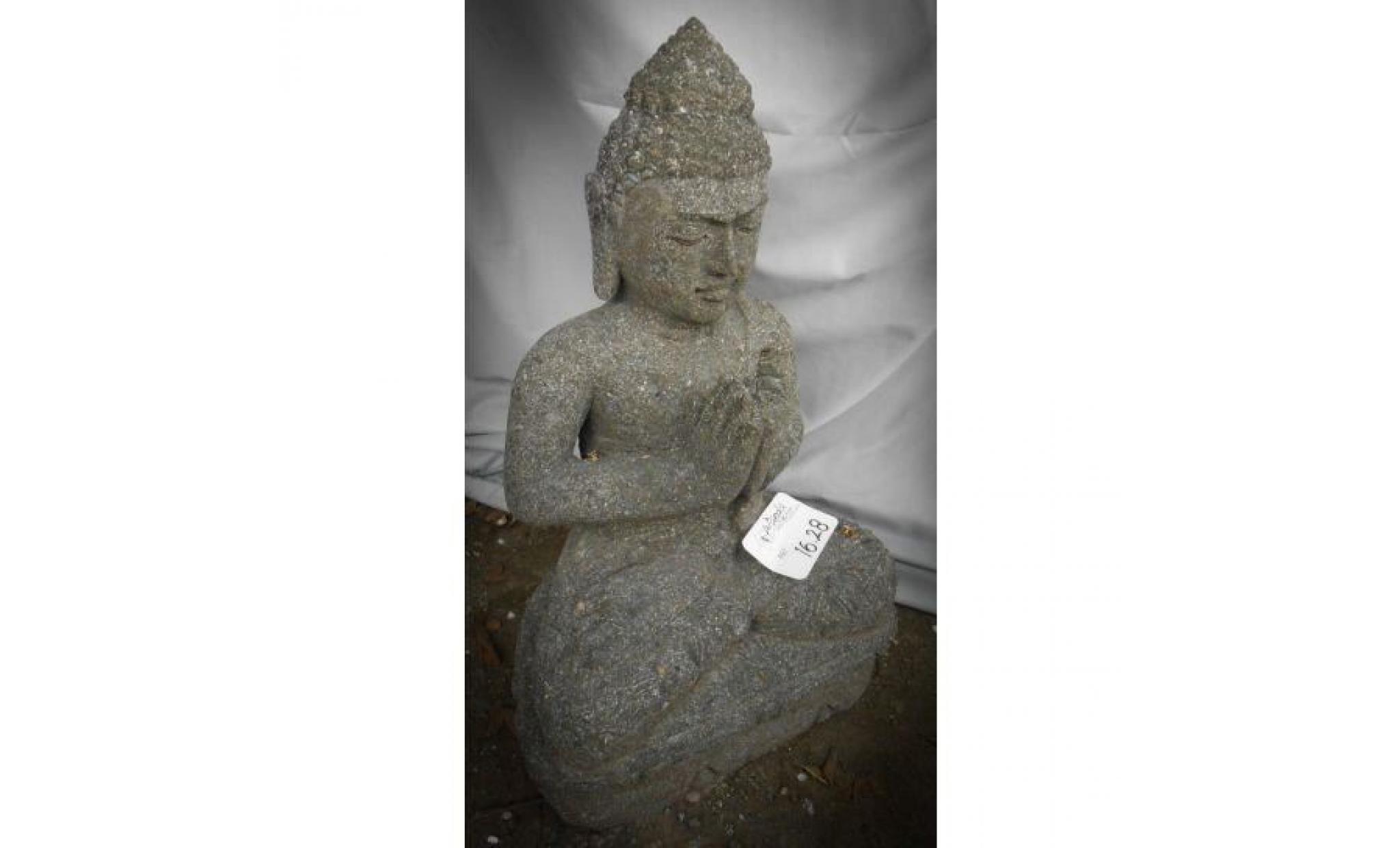 sculpture en pierre volcanique bouddha assis position prière 50 cm pas cher