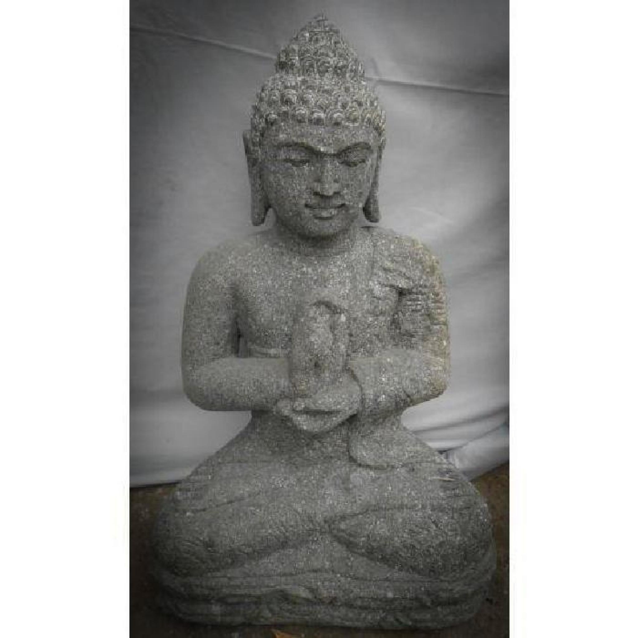 Sculpture en pierre volcanique de Bouddha position chakra jardin 50 cm pas cher