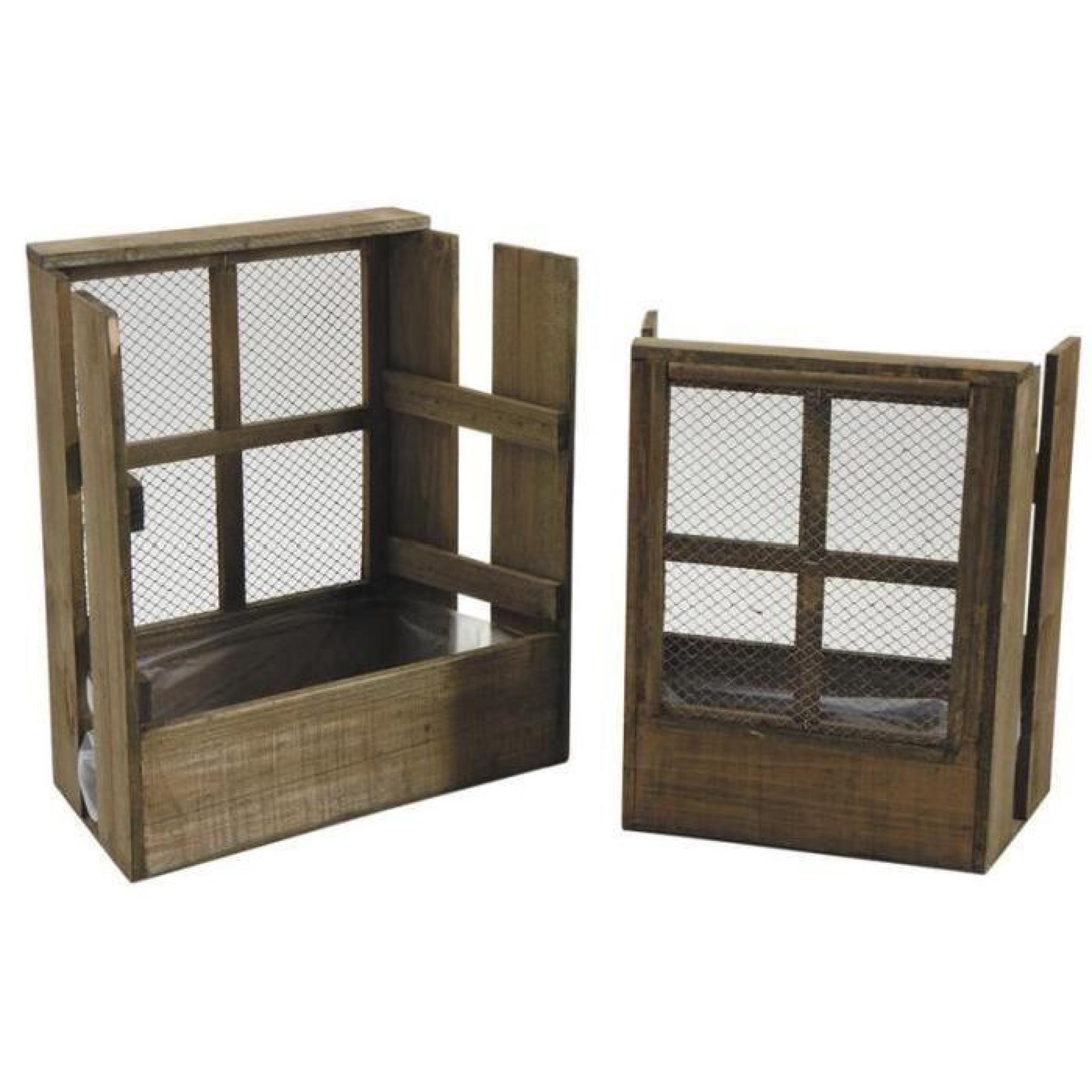 Série de 2 jardinières fenêtres en bois vieilli 