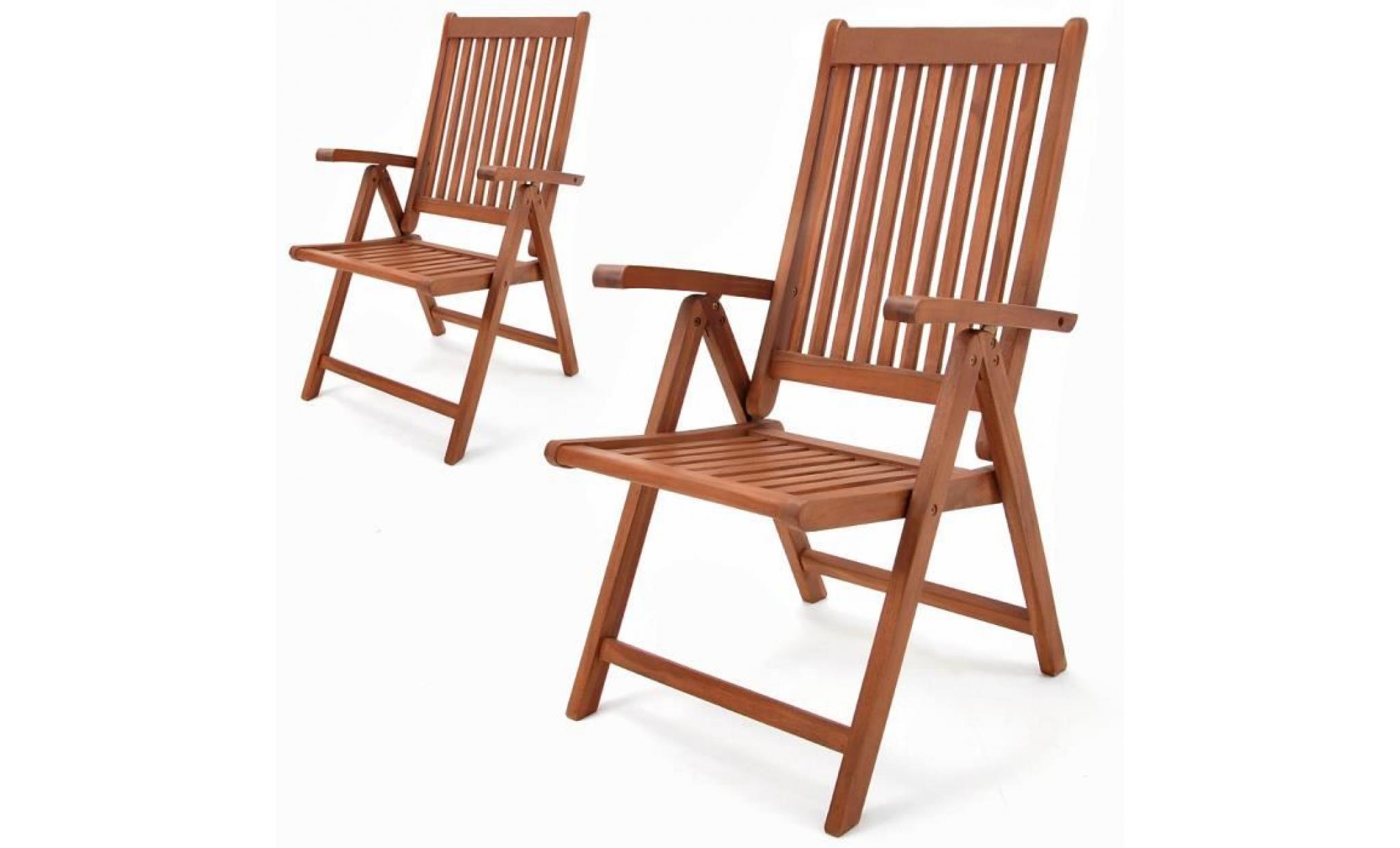 set de 2 chaises pliantes vanamo en bois d'eucalyptus chaise de jardin pliable