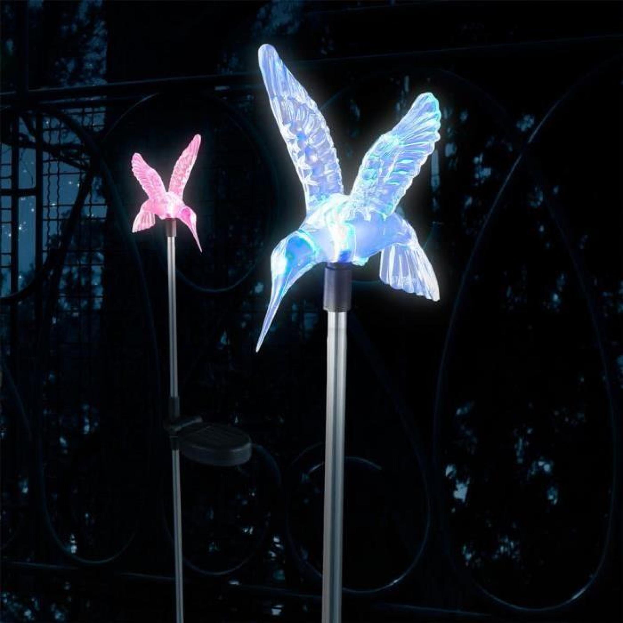 Set de 3 luminaires solaires LED colibri changeur couleur jardin terrasse extérieur IP44 pas cher