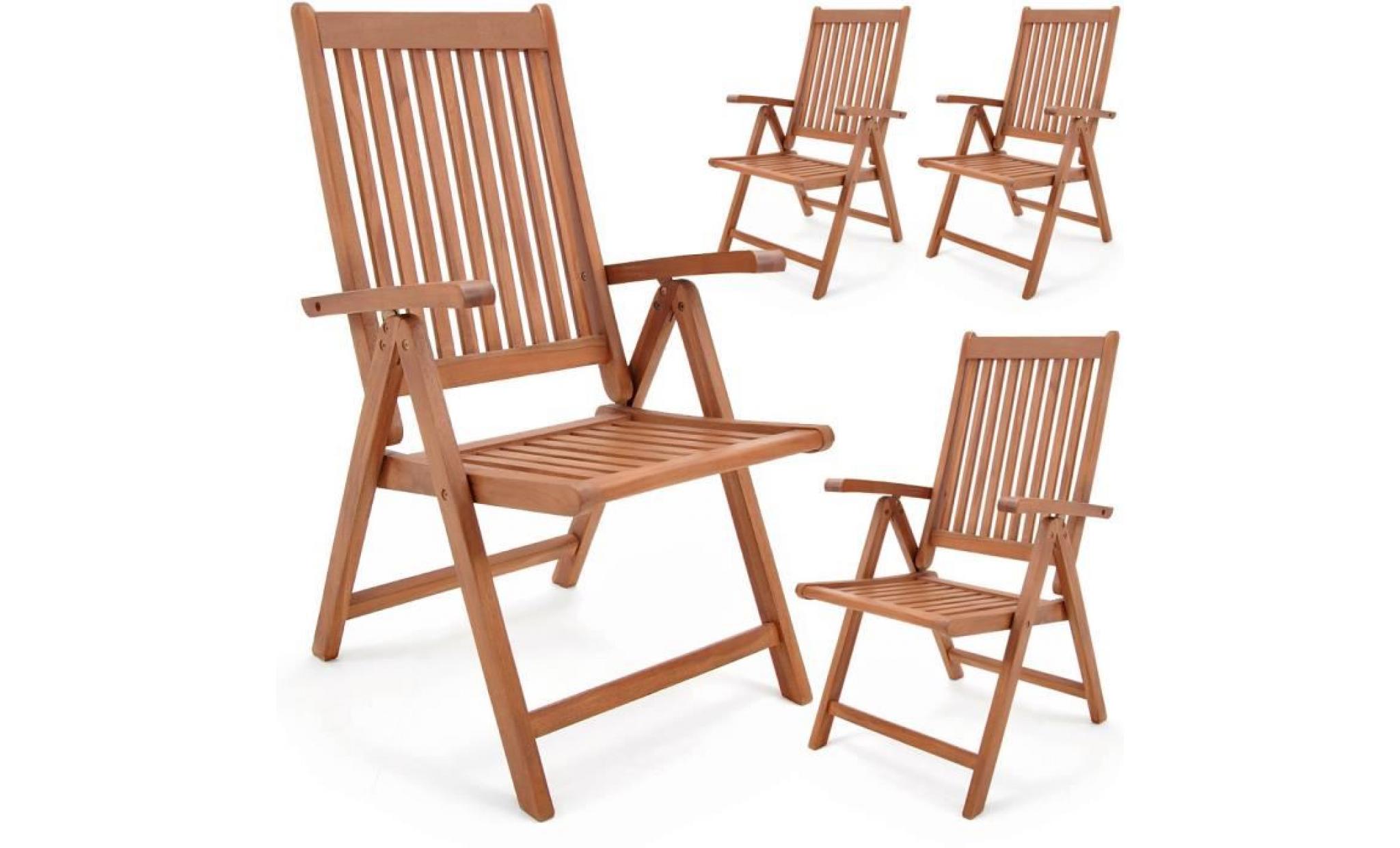 set de 4 chaises pliantes vanamo en bois d'eucalyptus chaise de jardin fauteuil de jardin pliable