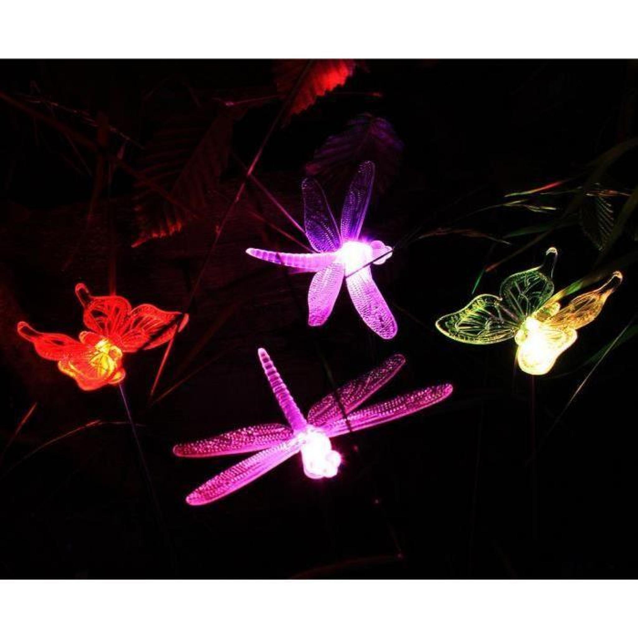 Set de 4 luminaires solaires extérieurs LED éclairage jardin papillon libellule pas cher