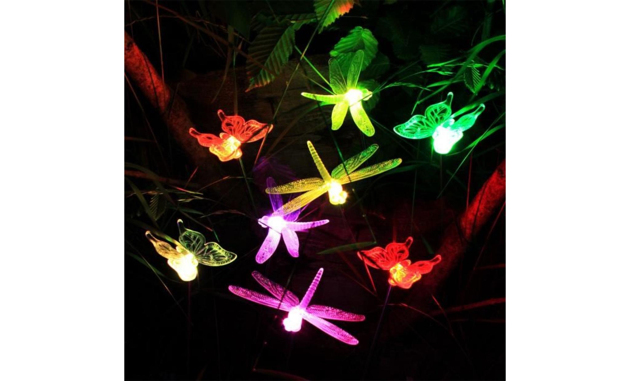 set de 8 luminaires solaires extérieurs led éclairage jardin papillon libellule pas cher