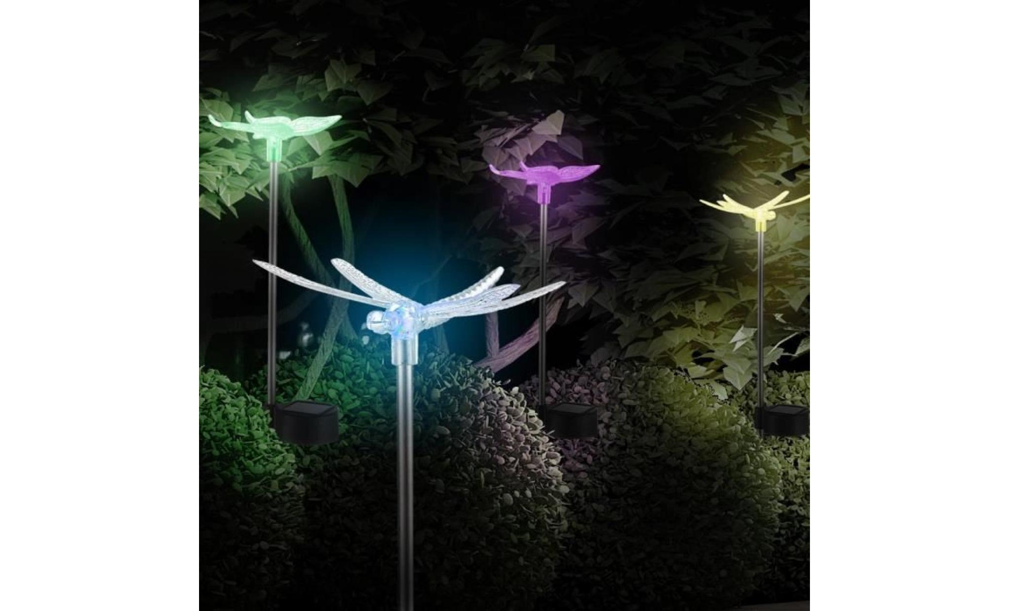 set de 8 luminaires solaires extérieurs led éclairage jardin papillon libellule pas cher