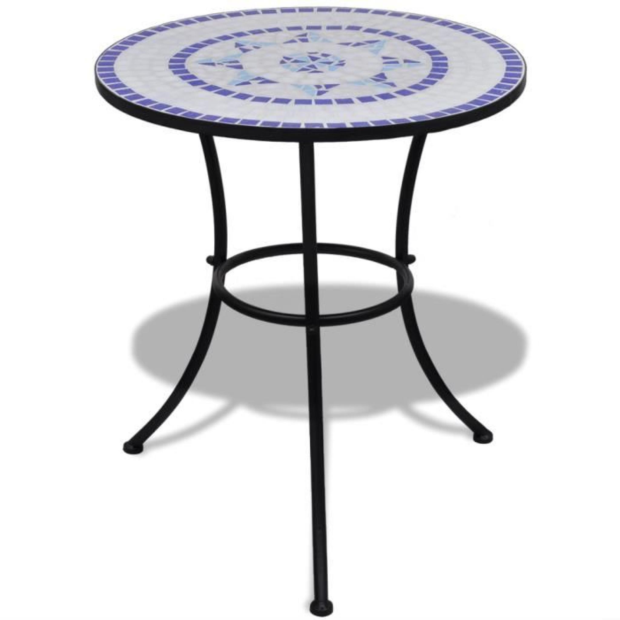 Set de bistro mosaïqué table 60 cm et 2 chaises bleu/blanc pas cher