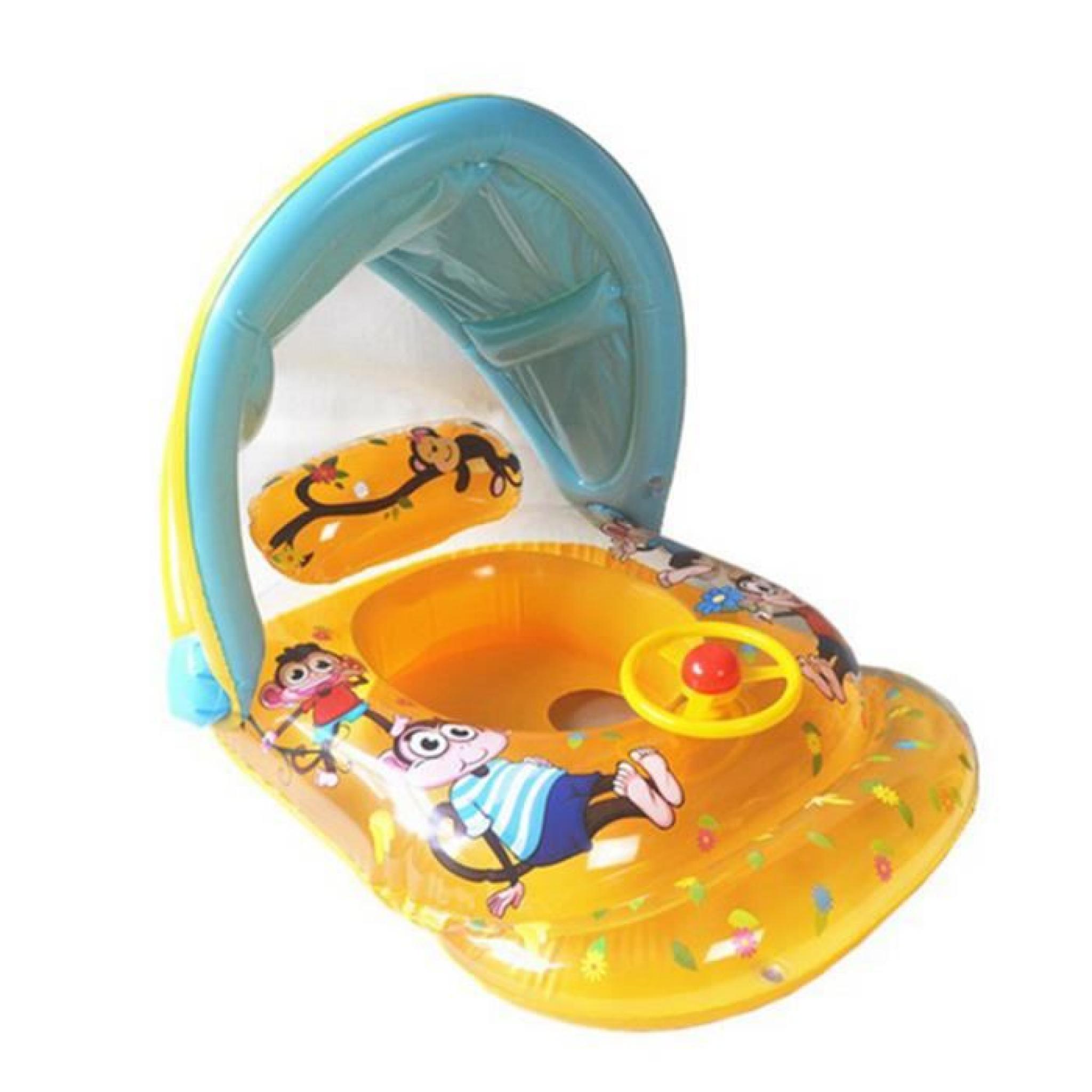 siège bouée gonflable mignonbébé avec auvents jaune pour piscine plage mer