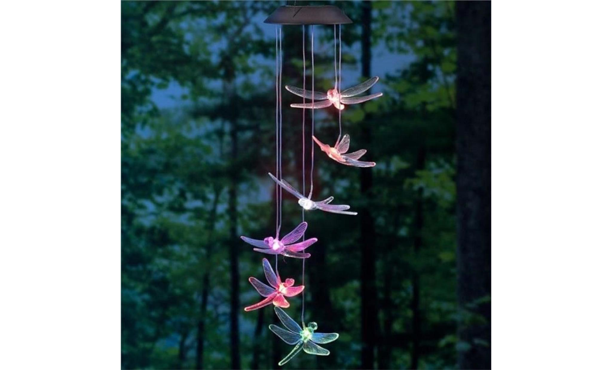 solaire mobile led lumière couleur changement de carillons À vent libellule pendentif aeolian bell(couleur aléatoire)
