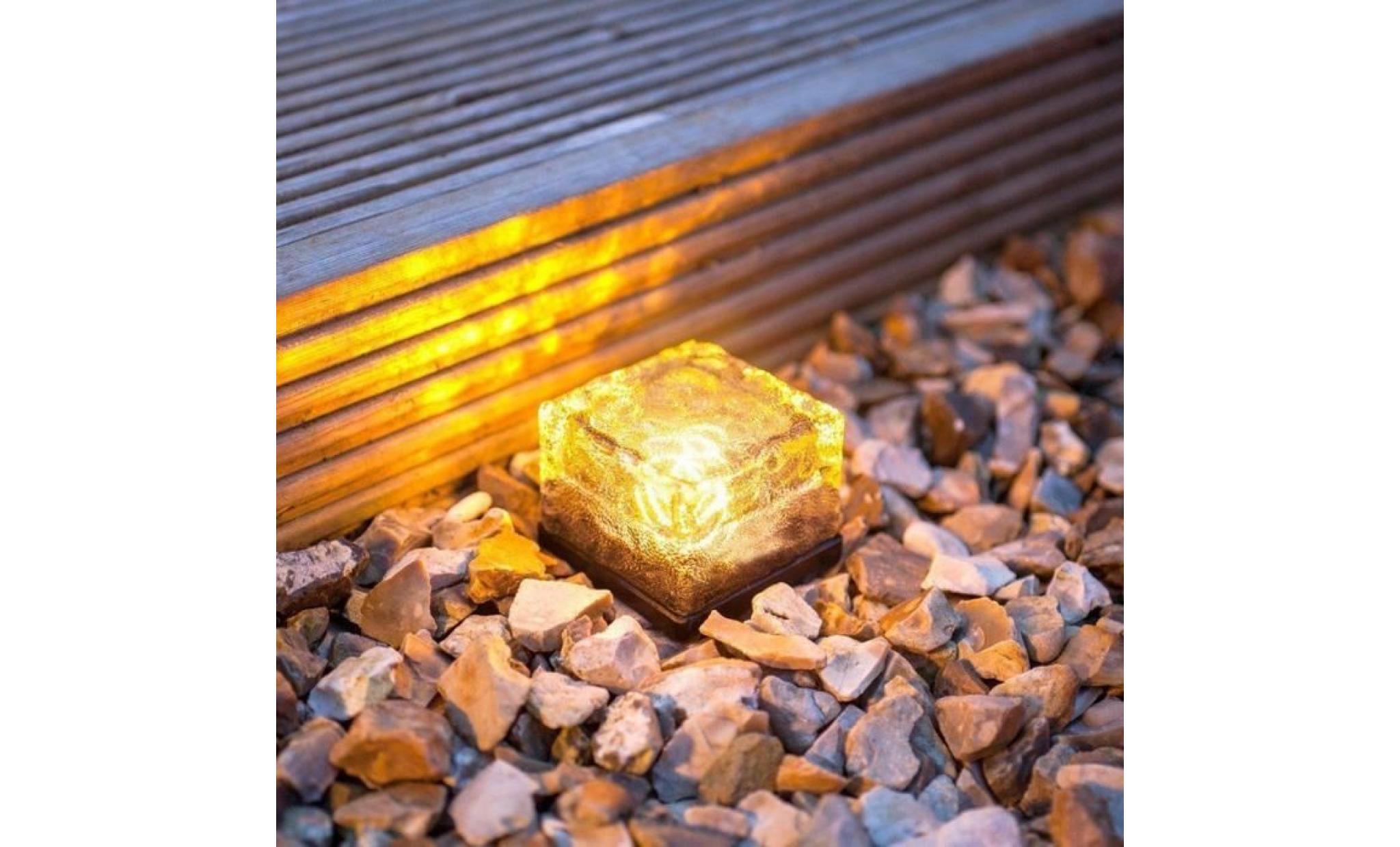 solaire puissance led sol en cristal verre glace brique forme extérieure cour jardin terrasse route lampe couleur blanc pas cher