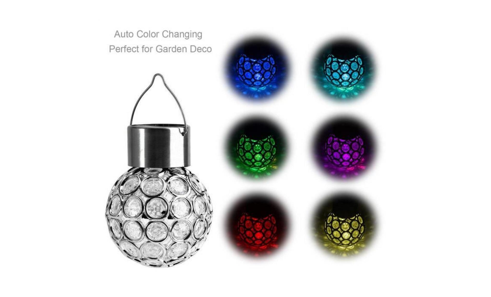 solaire lumières de boule à suspendre d'extérieur ip44，lampe à changement de 7 couleur boule de cristal lumières décoratifs lumière
