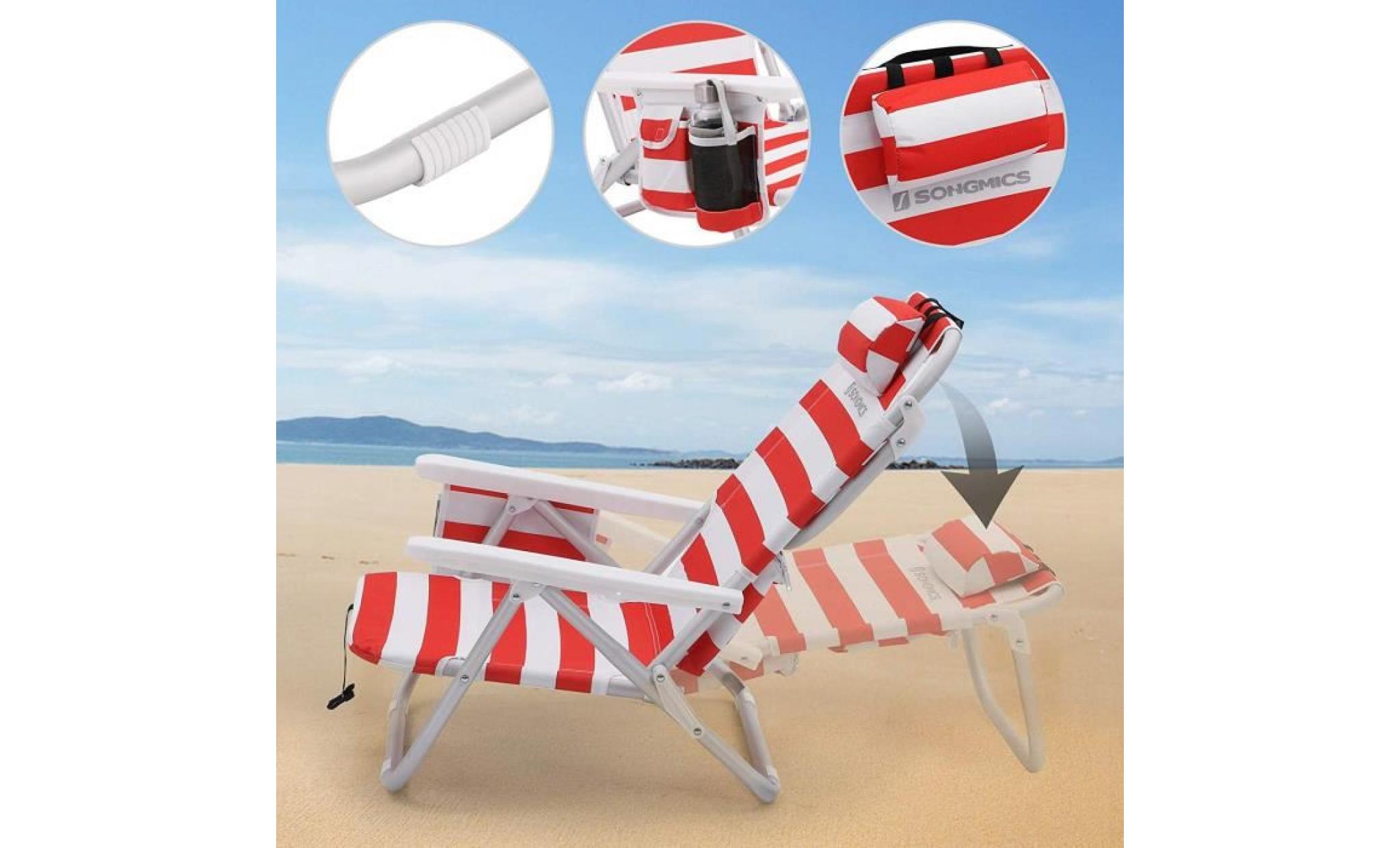 Pliable Inclinable GCB63BU Poche isotherme SONGMICS Chaise de Plage Portable