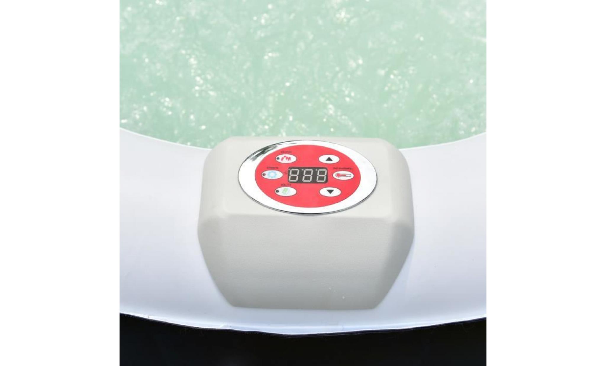 spa gonflable 4 places 180x180x65cm avec chauffage massage rond bulle noir et blanc pas cher