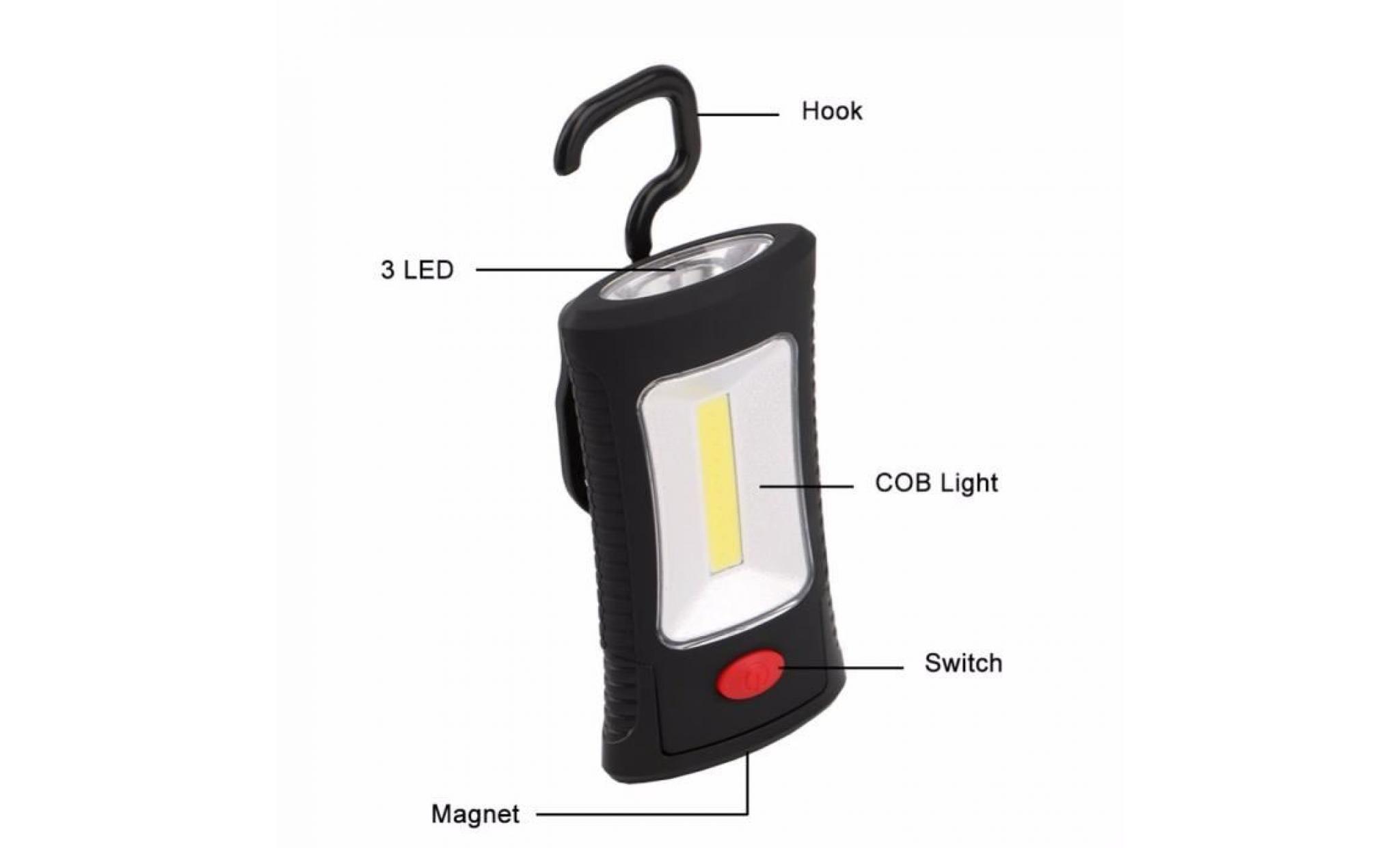 spot extérieur portable led magnétique crochet pliant travail lumière utilisation 3xaaa batterie blanc lumière   noir pas cher