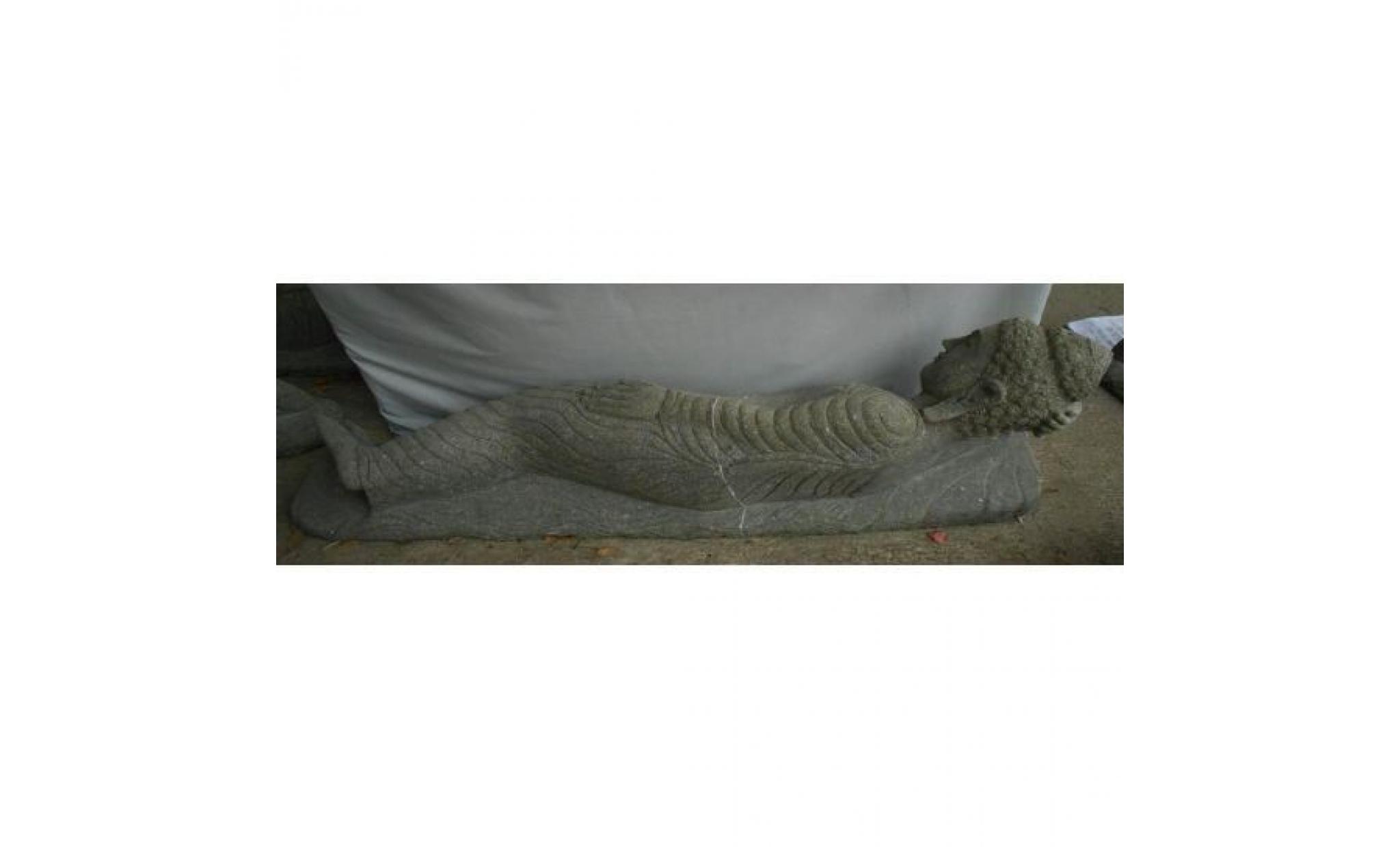 statue bouddha allongé en pierre massive volcanique extérieur zen 1m50 pas cher