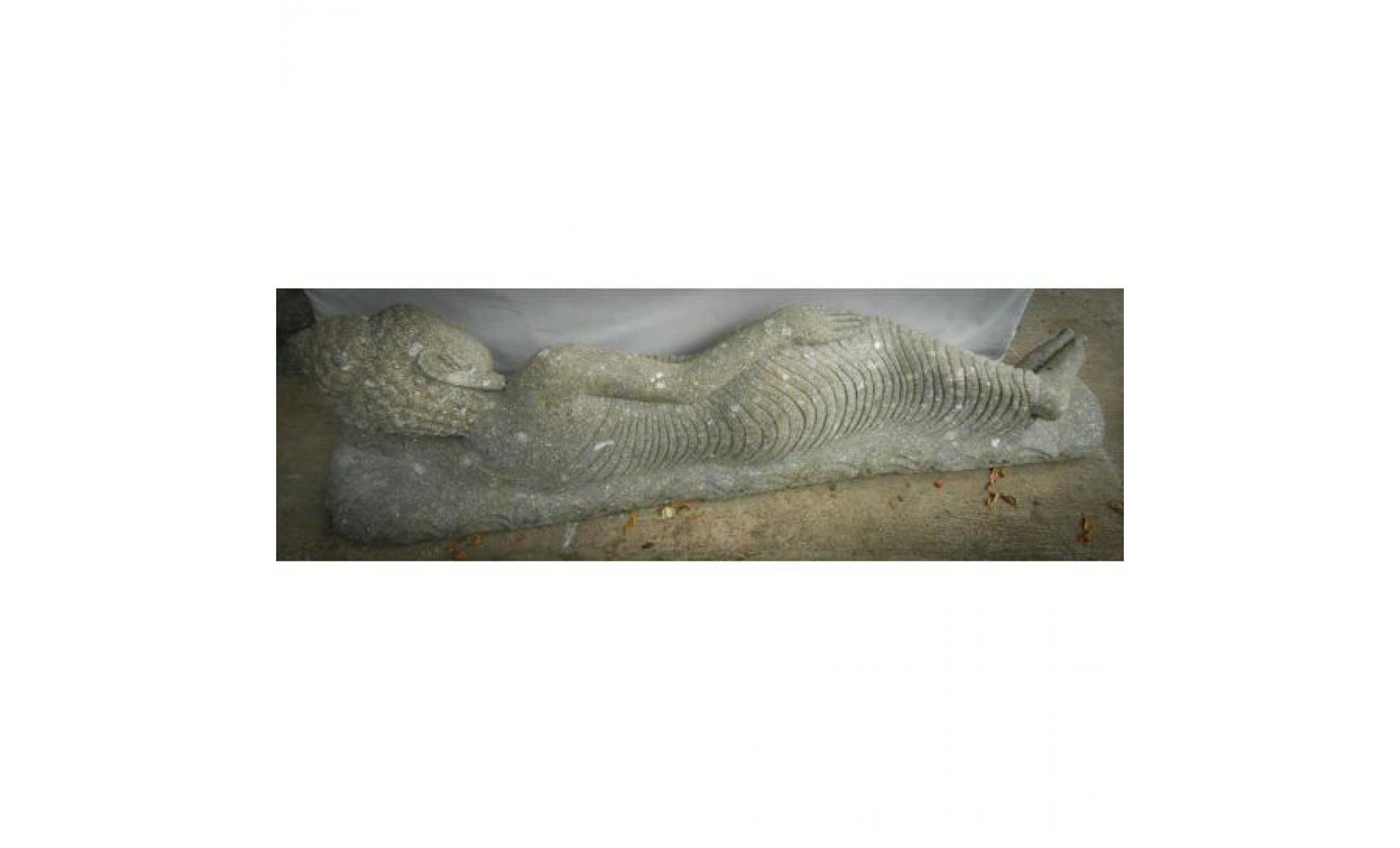 statue bouddha allongé en pierre volcanique extérieur 1m50 pas cher