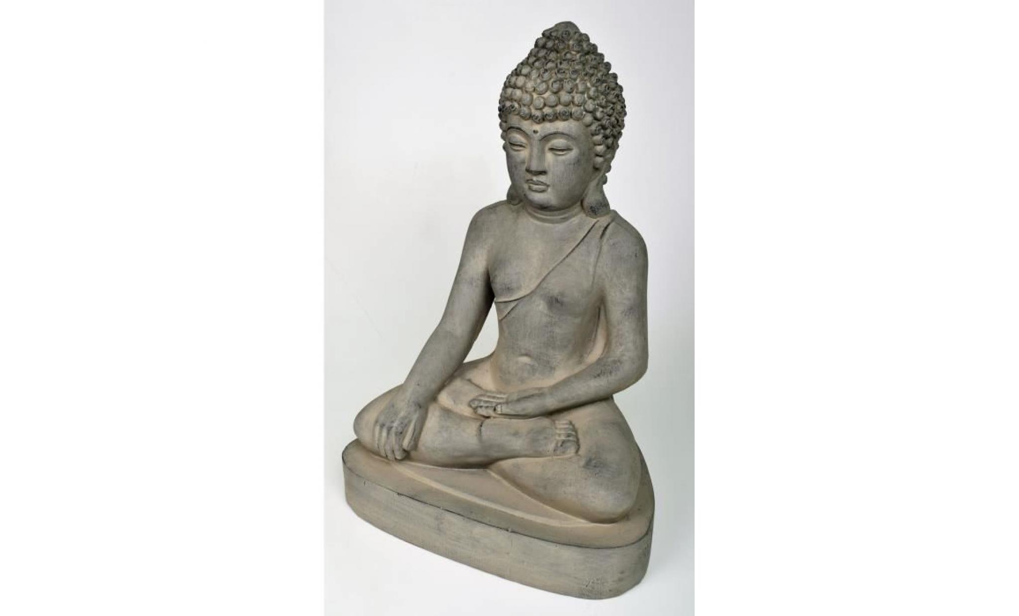 statue bouddha assis 42x30xh60cm gris déco ambiance zen pas cher