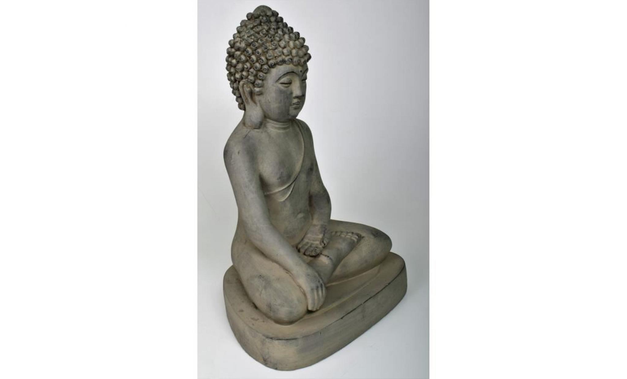 statue bouddha assis 42x30xh60cm gris déco ambiance zen pas cher