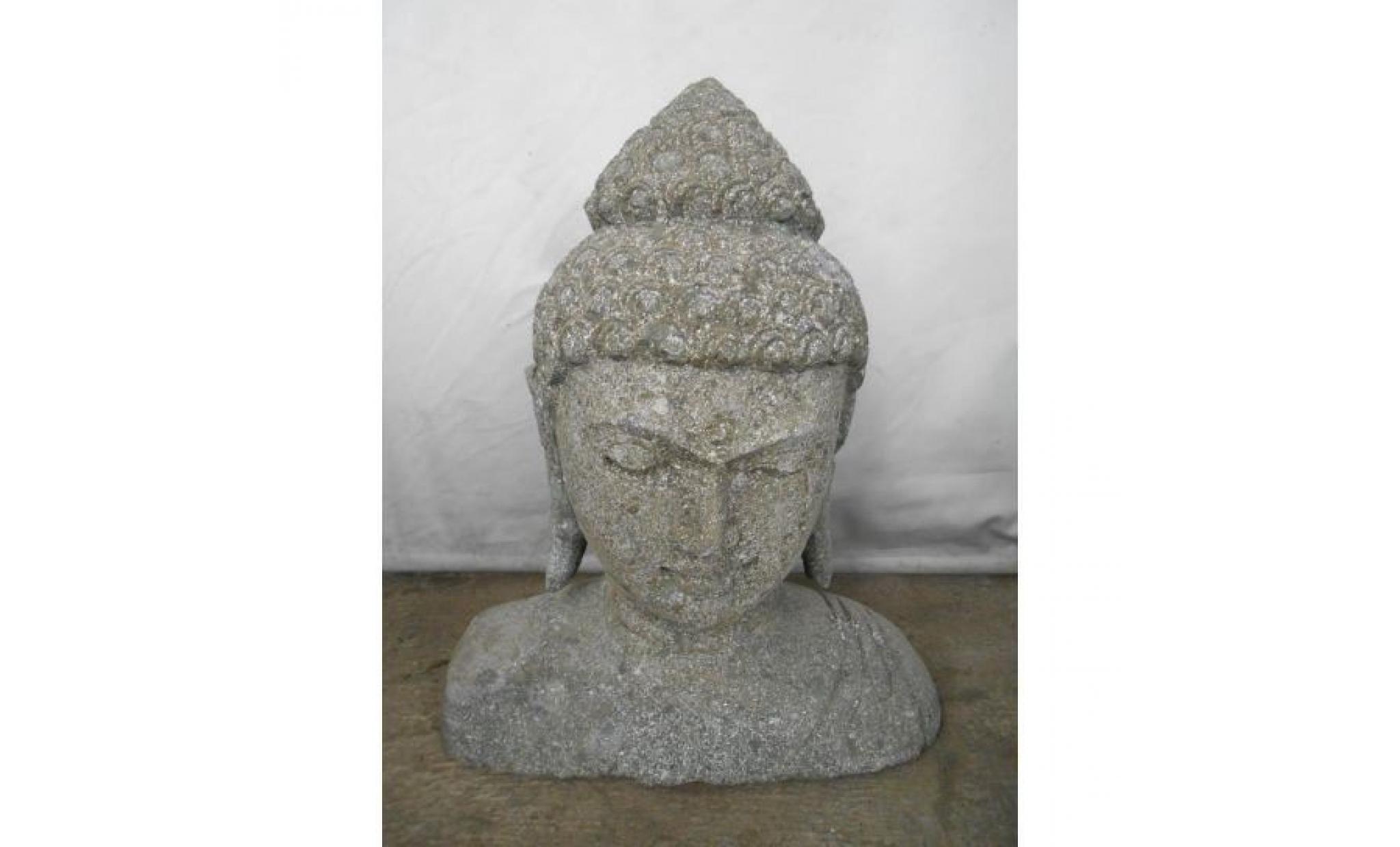 statue buste de bouddha en pierre volcanique 40 cm