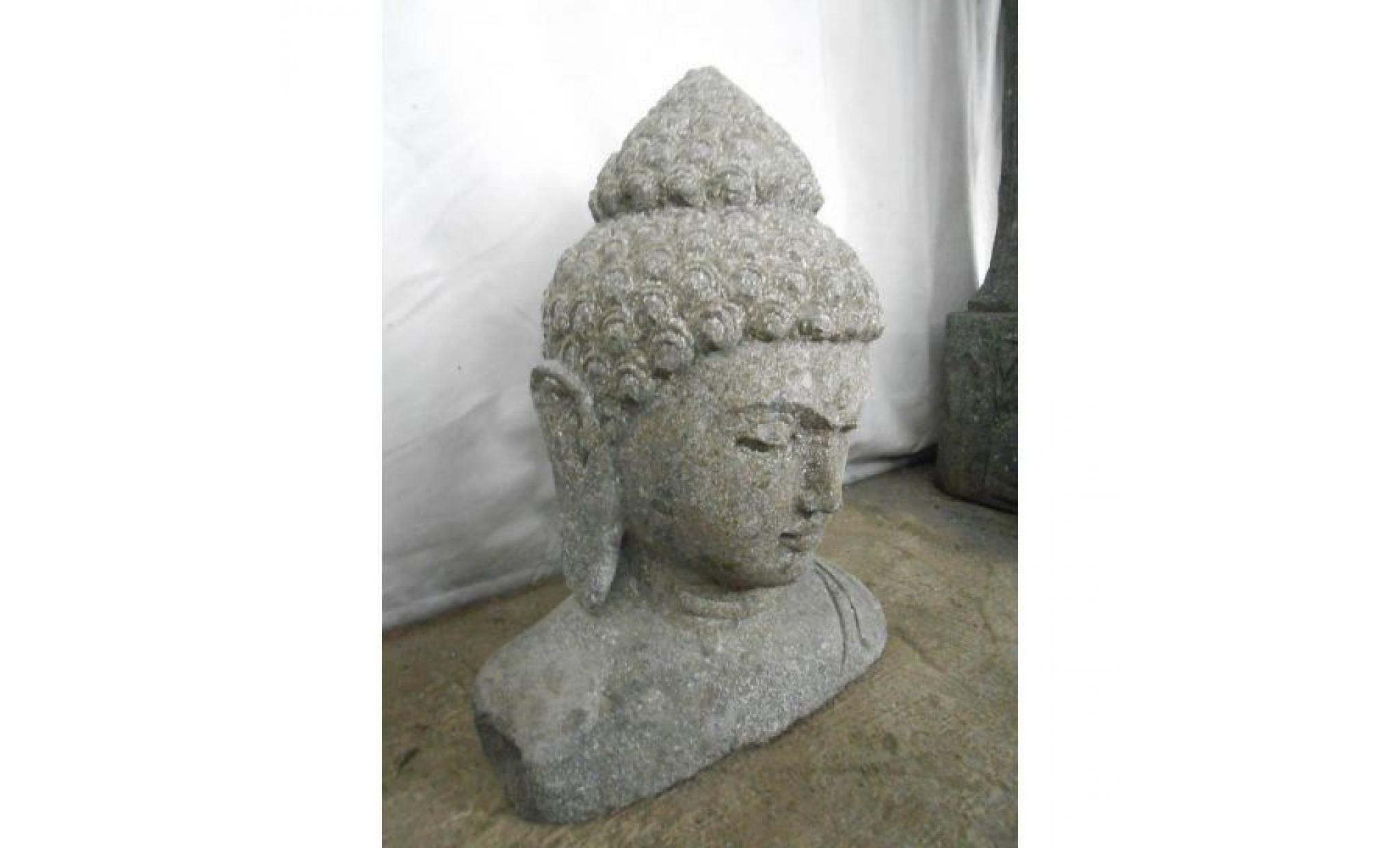 statue buste de bouddha en pierre volcanique 40 cm pas cher