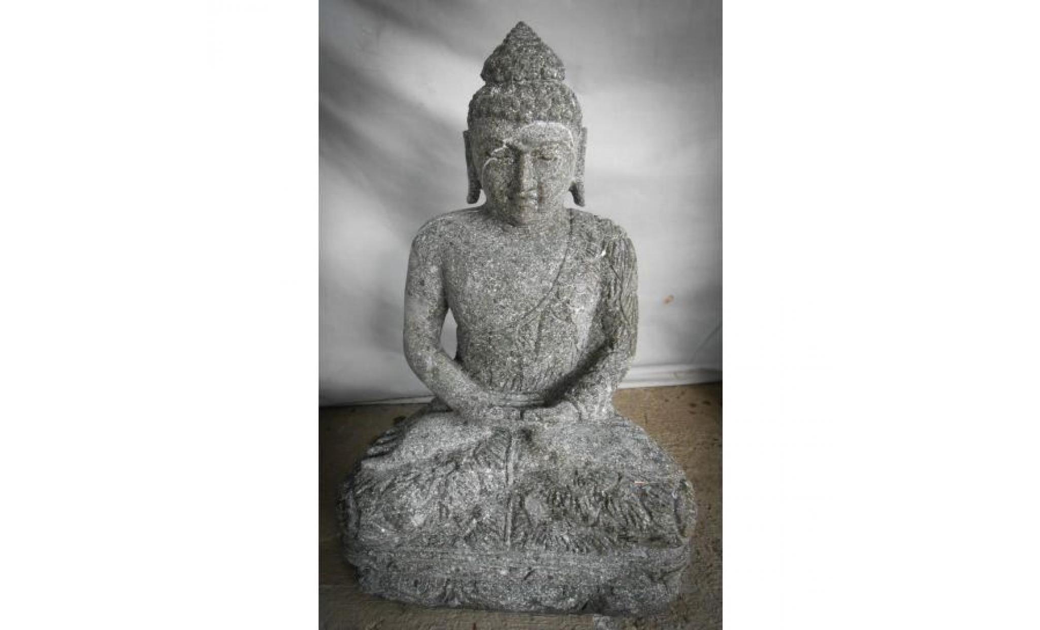 statue d'extérieur zen bouddha pierre volcanique position offrande  50 cm