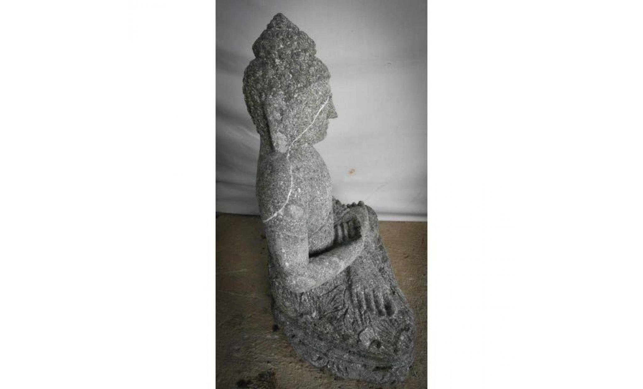 statue d'extérieur zen bouddha pierre volcanique position offrande  50 cm pas cher