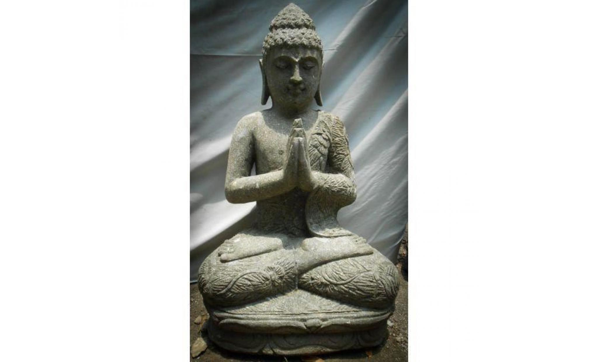 statue de bouddha assis en pierre position prière 80cm