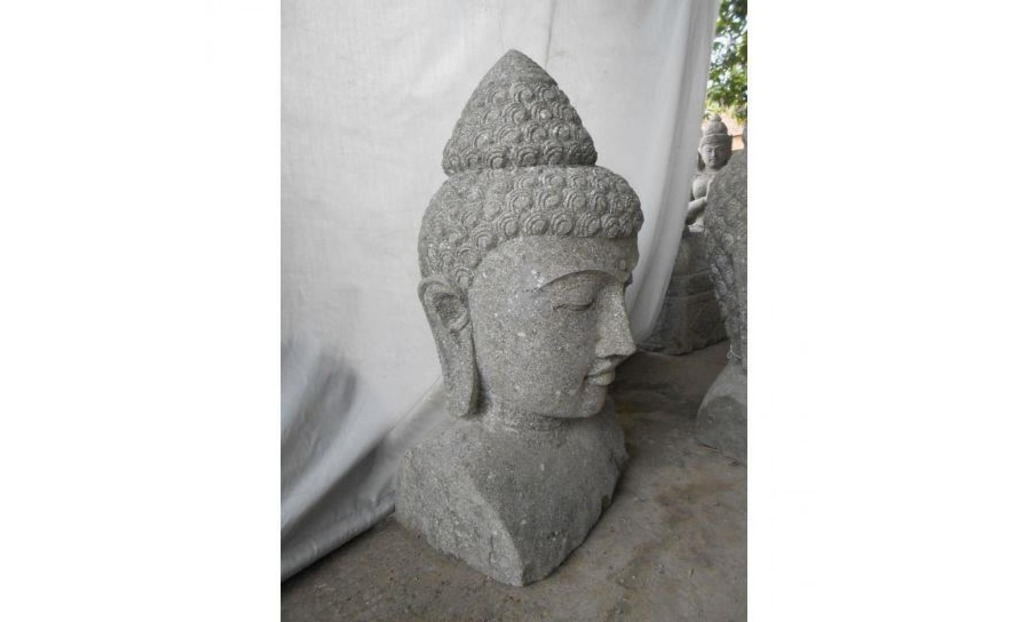 statue de bouddha buste en pierre volcanique 70 cm pas cher
